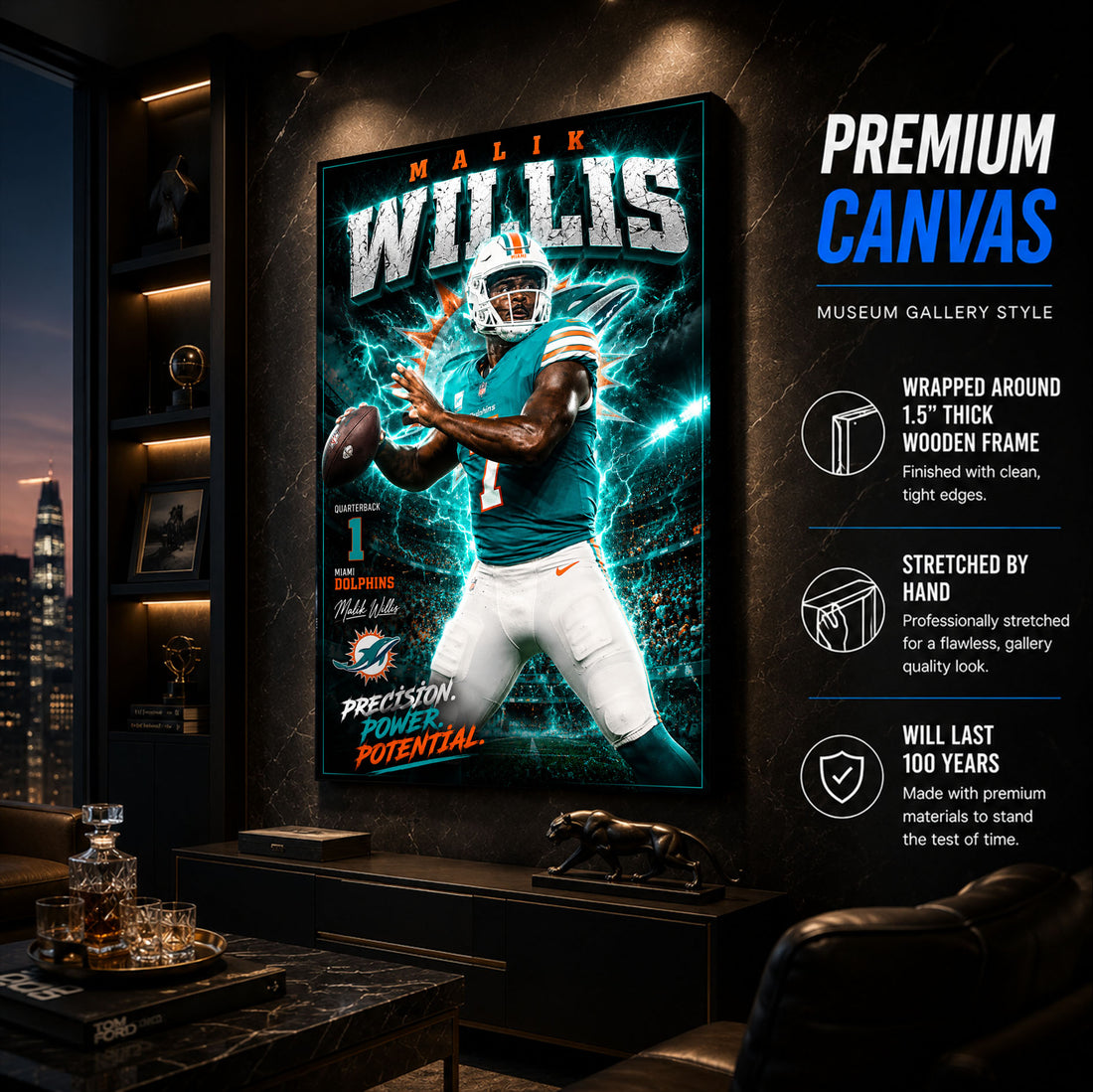 Malik Willis Dolphins Fan Poster or Canvas Wall Art