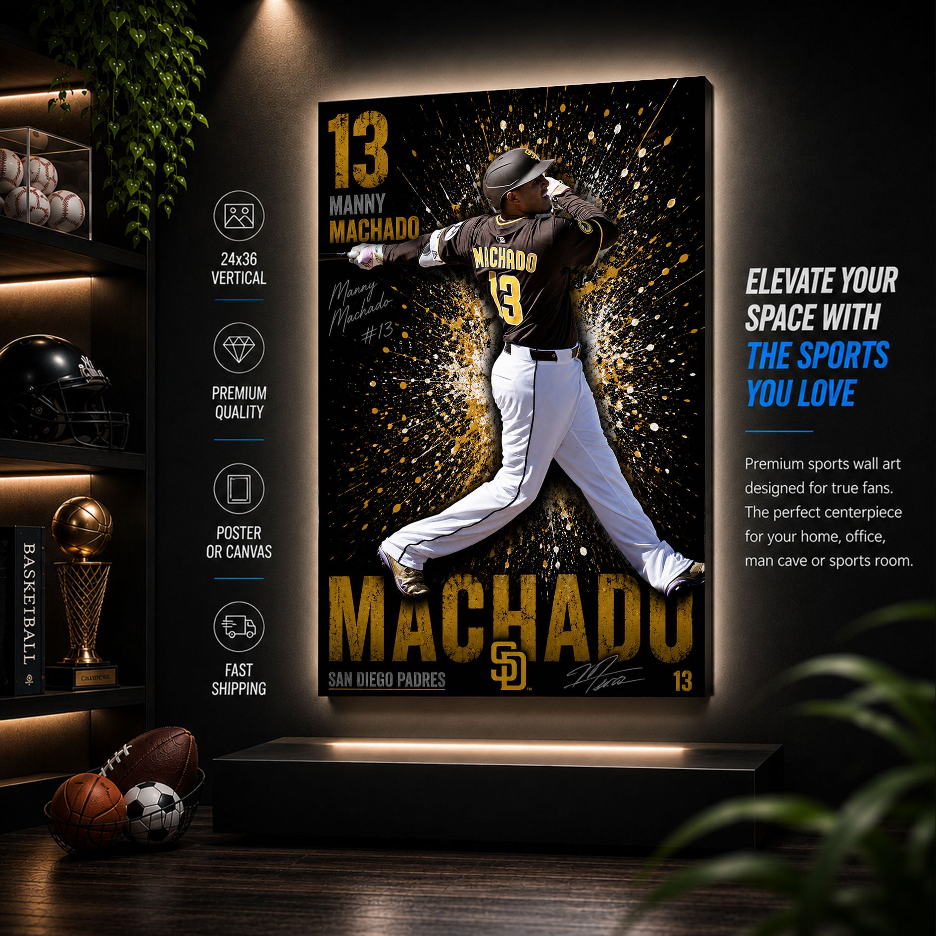 Manny Machado Padres Poster or Canvas Wall Art