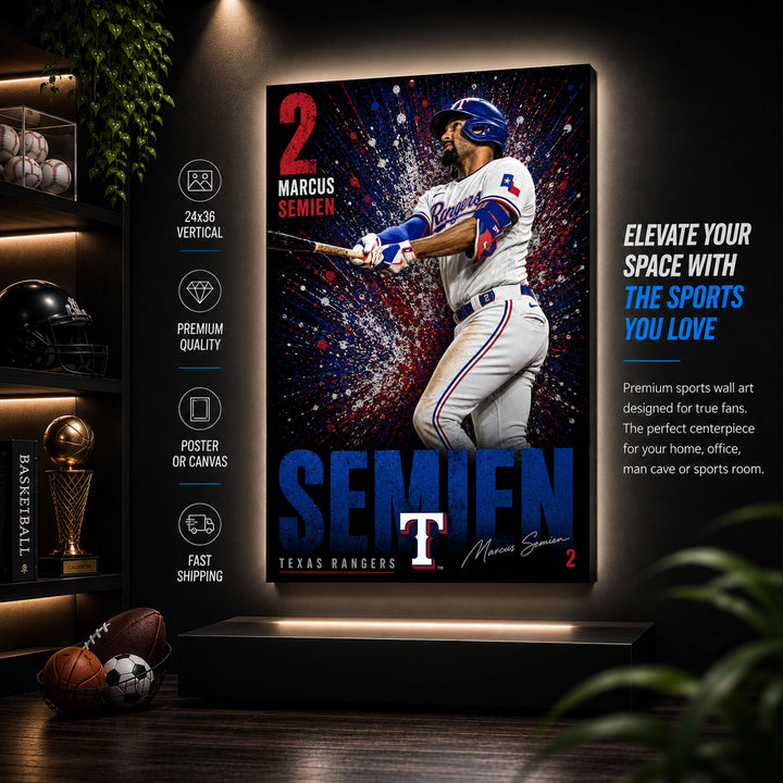 Marcus Semien Rangers Poster or Canvas Wall Art