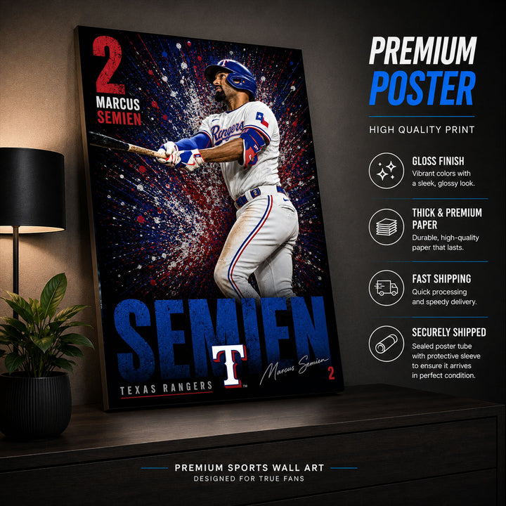 Marcus Semien Rangers Poster or Canvas Wall Art