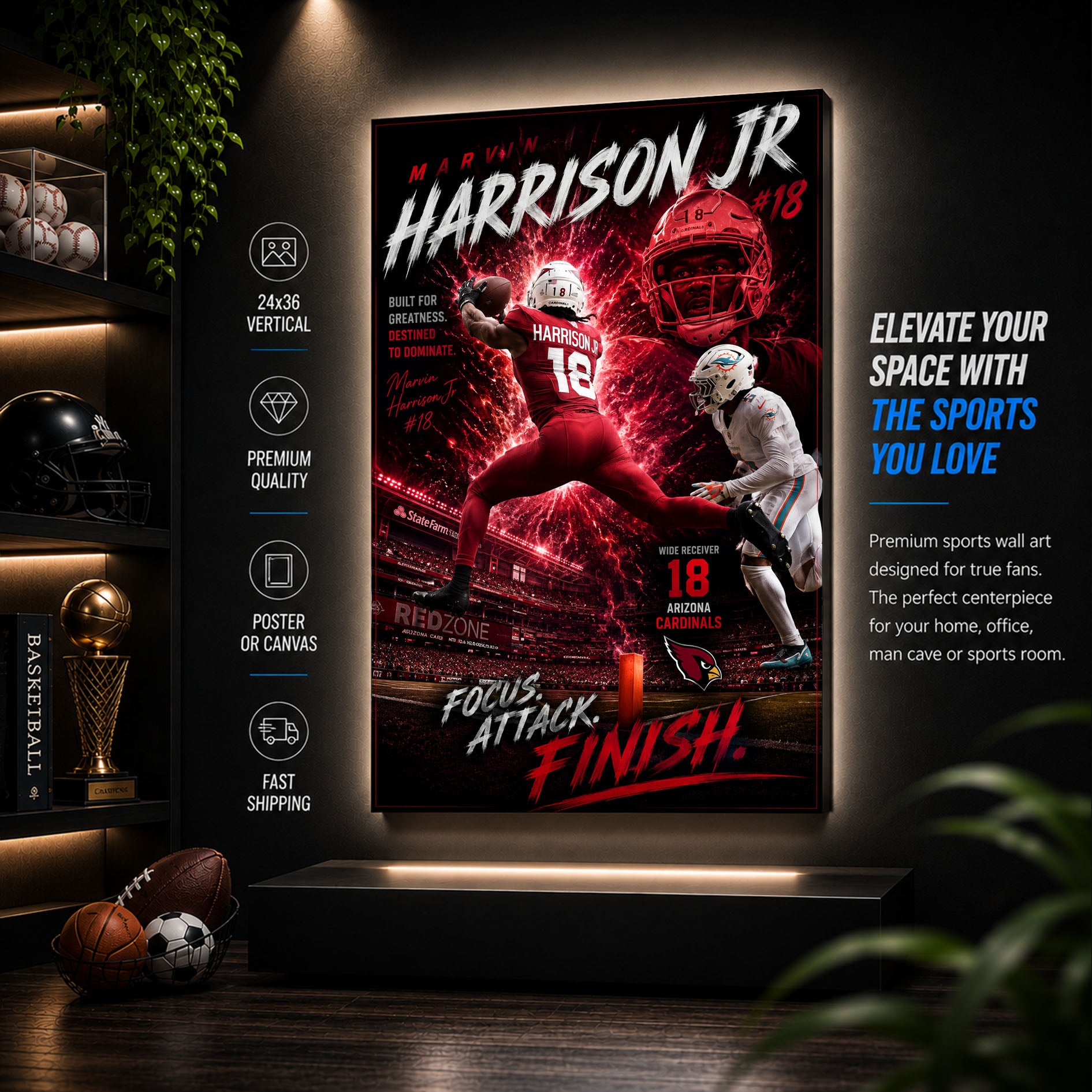 Marvin Harrison Jr Cardinals Fan Poster or Canvas Wall Art