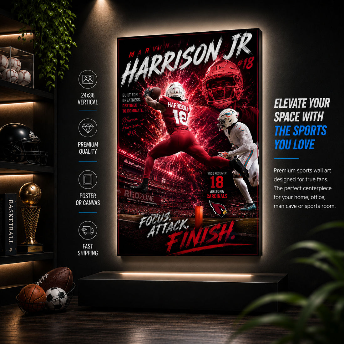 Marvin Harrison Jr Cardinals Fan Poster or Canvas Wall Art
