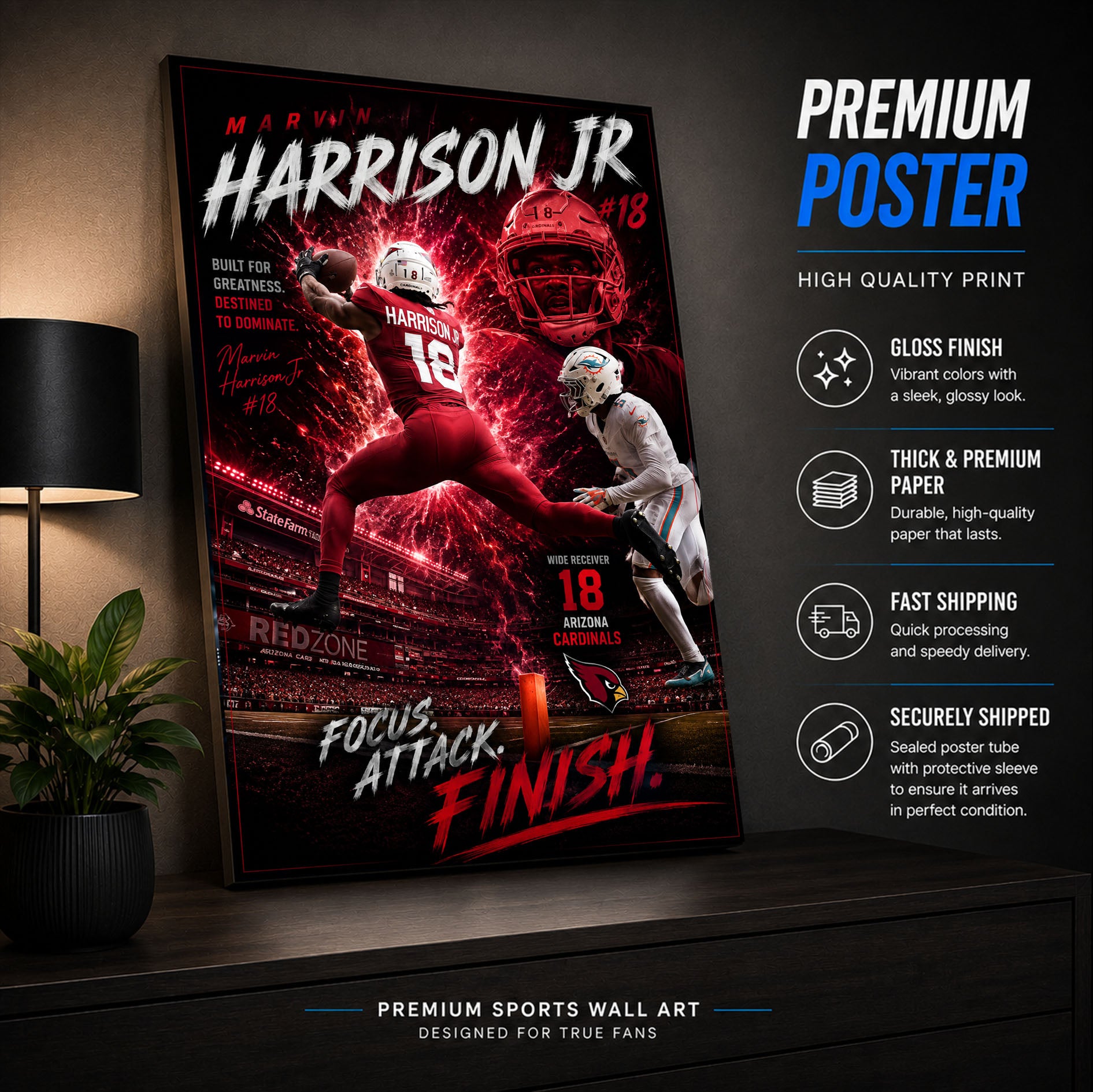 Marvin Harrison Jr Cardinals Fan Poster or Canvas Wall Art