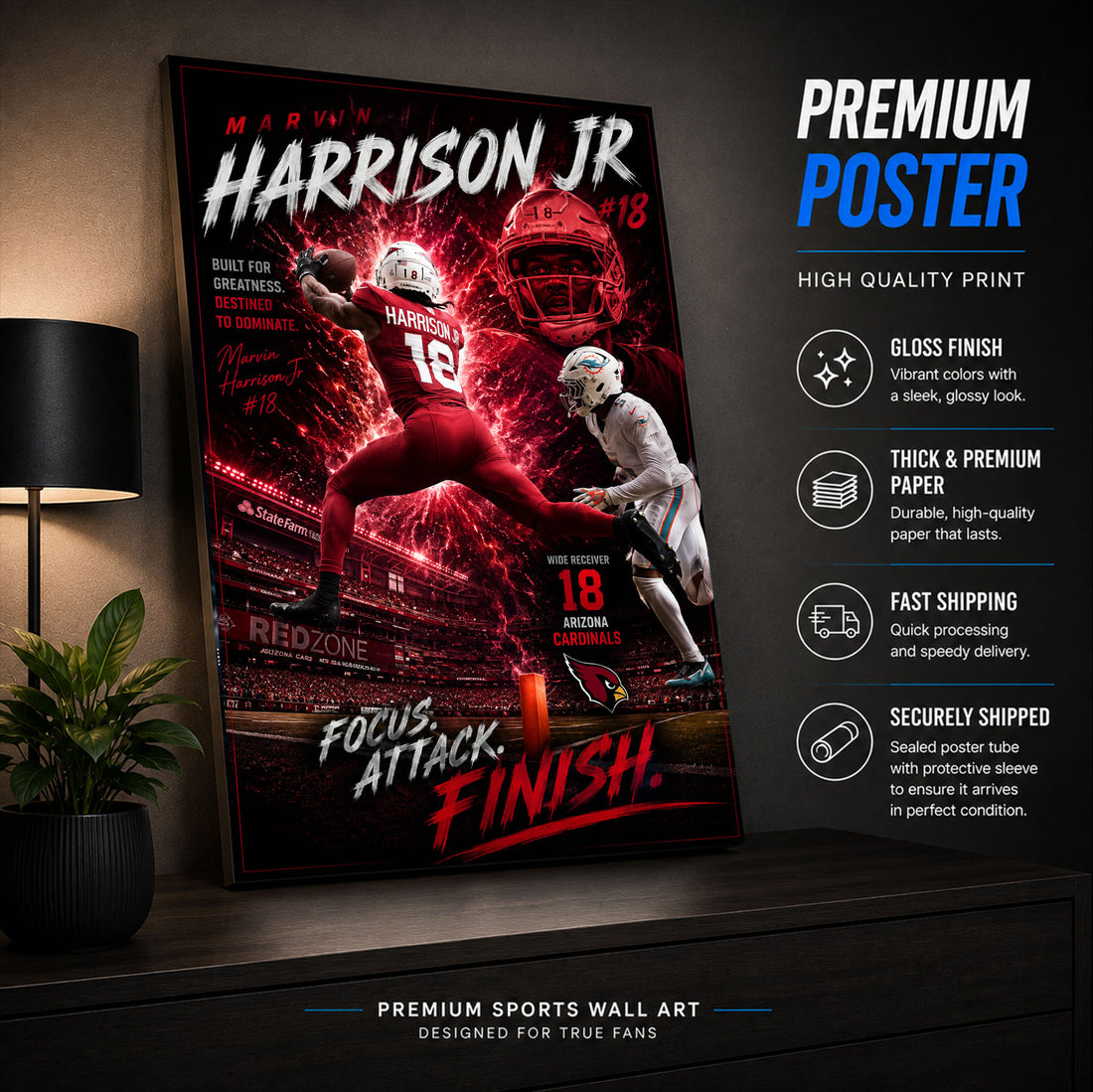 Marvin Harrison Jr Cardinals Fan Poster or Canvas Wall Art