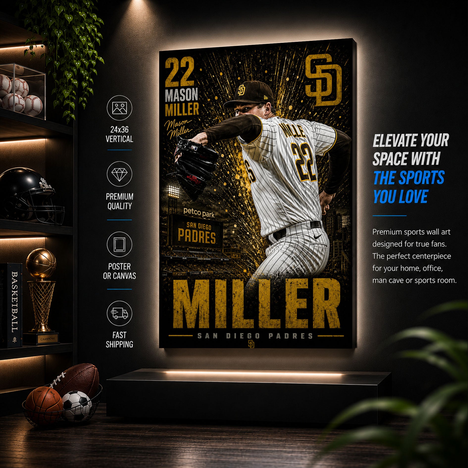 Mason Miller Padres Poster or Canvas Wall Art