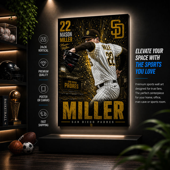Mason Miller Padres Poster or Canvas Wall Art