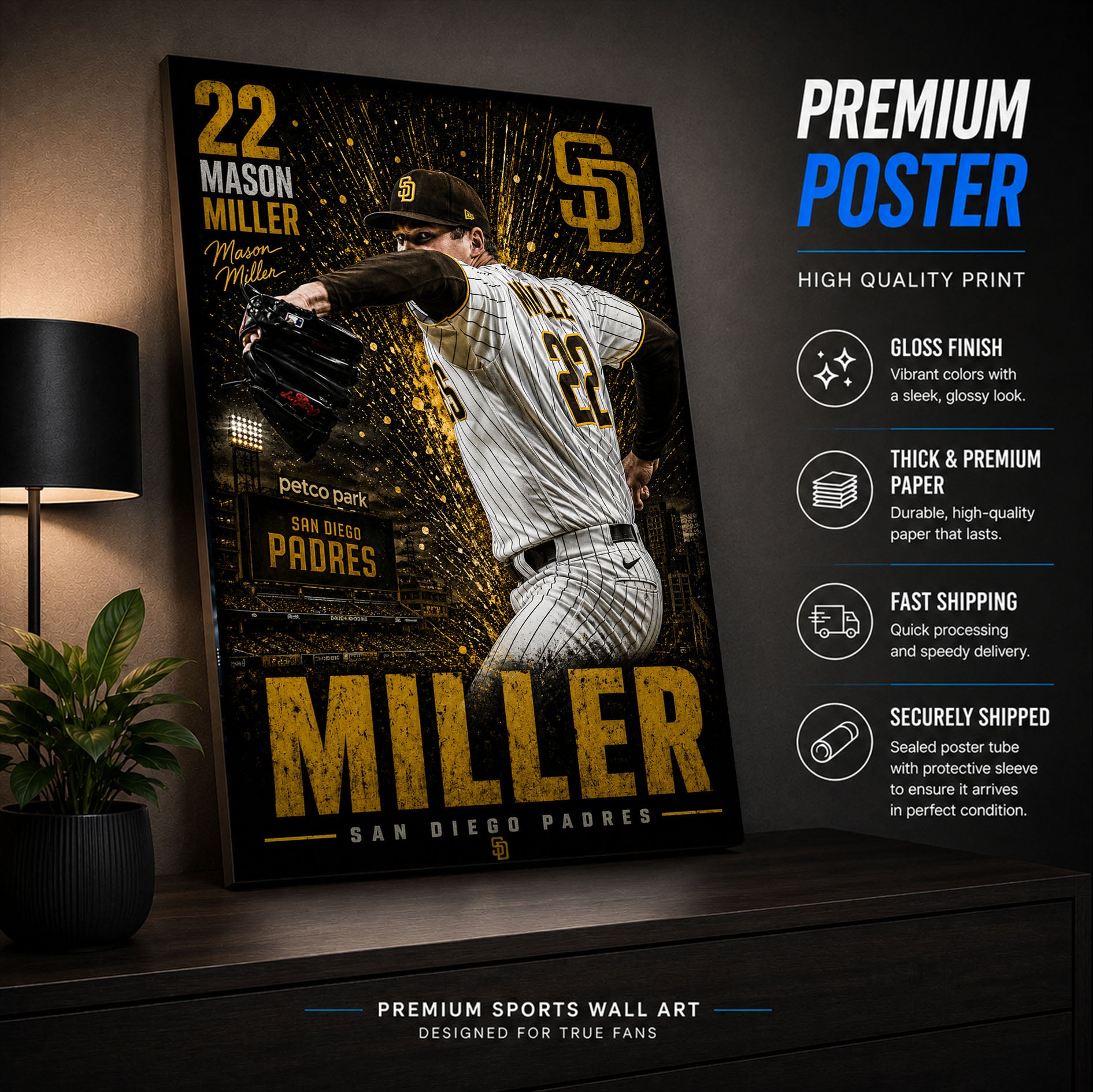 Mason Miller Padres Poster or Canvas Wall Art