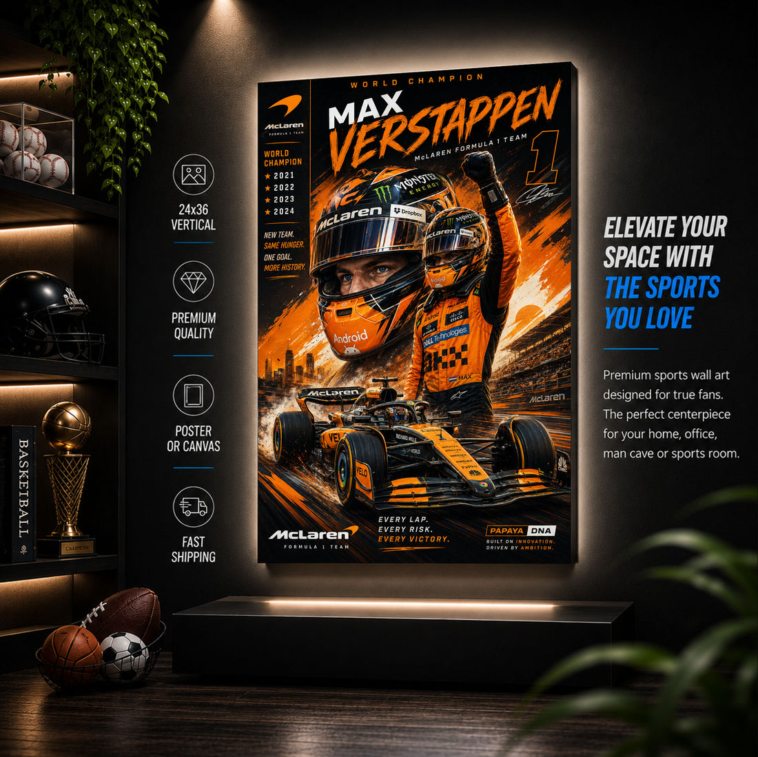 Max Verstappen McLaren Poster & Canvas – Formula 1 World Champion Wall Art