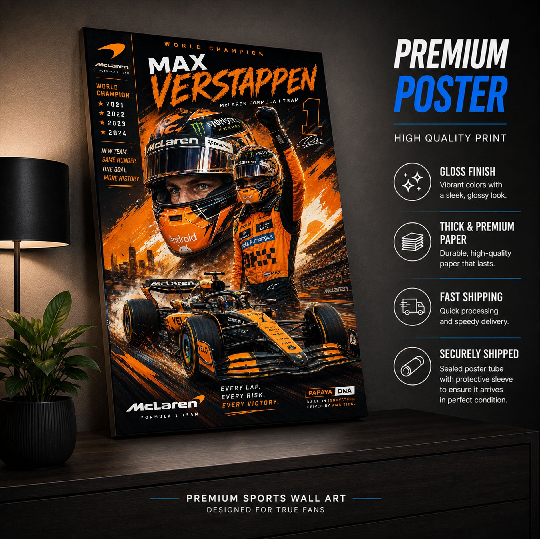Max Verstappen McLaren Poster & Canvas – Formula 1 World Champion Wall Art