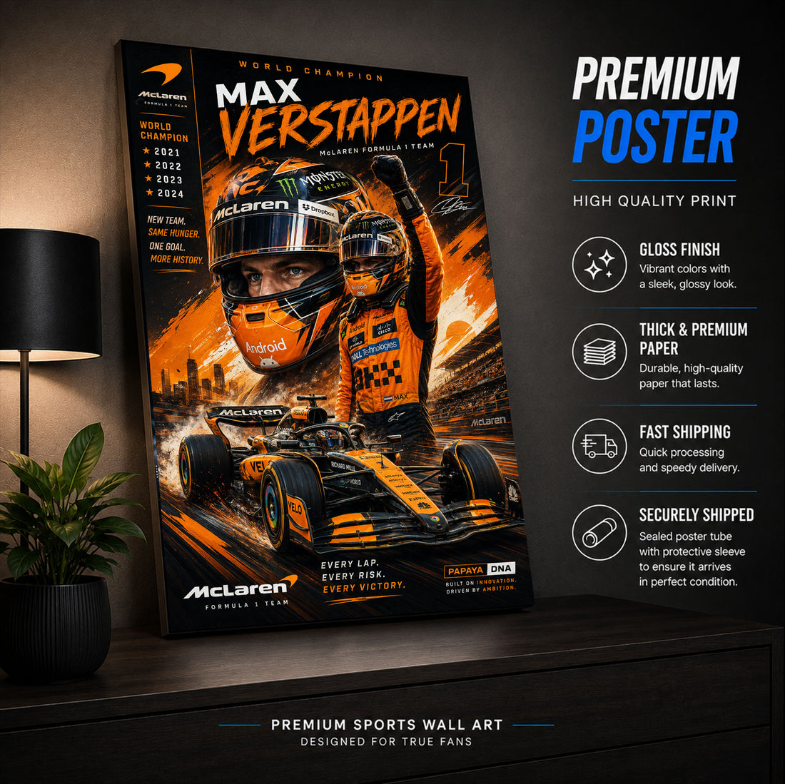 Max Verstappen McLaren Poster & Canvas – Formula 1 World Champion Wall Art