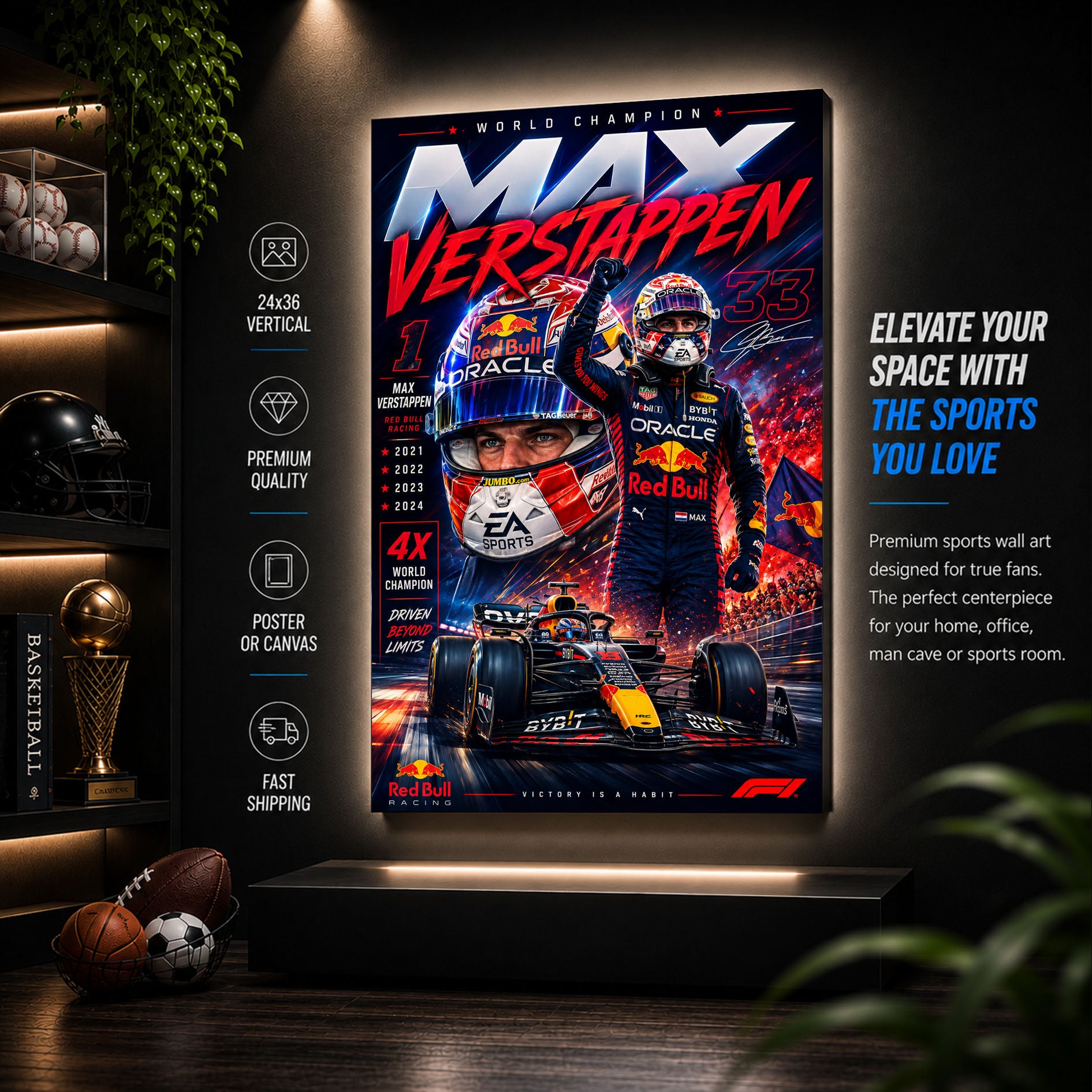 Max Verstappen Poster & Canvas – Red Bull Racing Formula 1 World Champion Wall Art