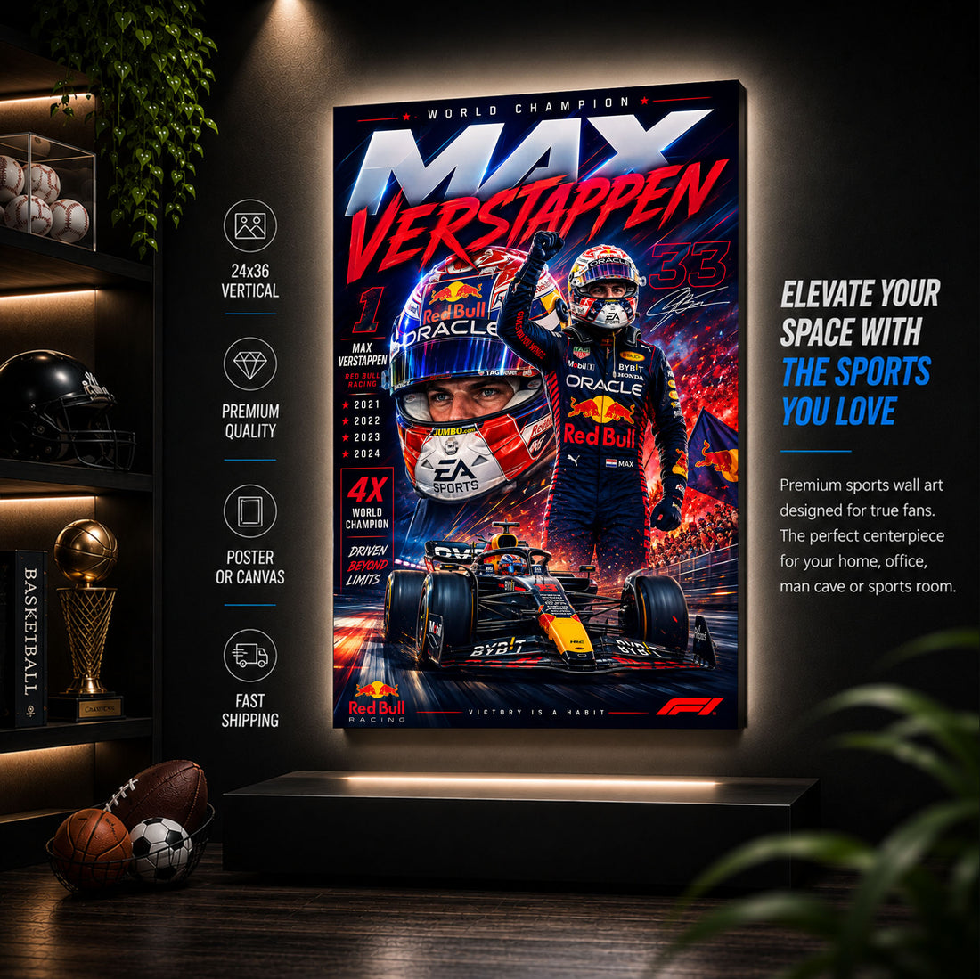 Max Verstappen Poster & Canvas – Red Bull Racing Formula 1 World Champion Wall Art
