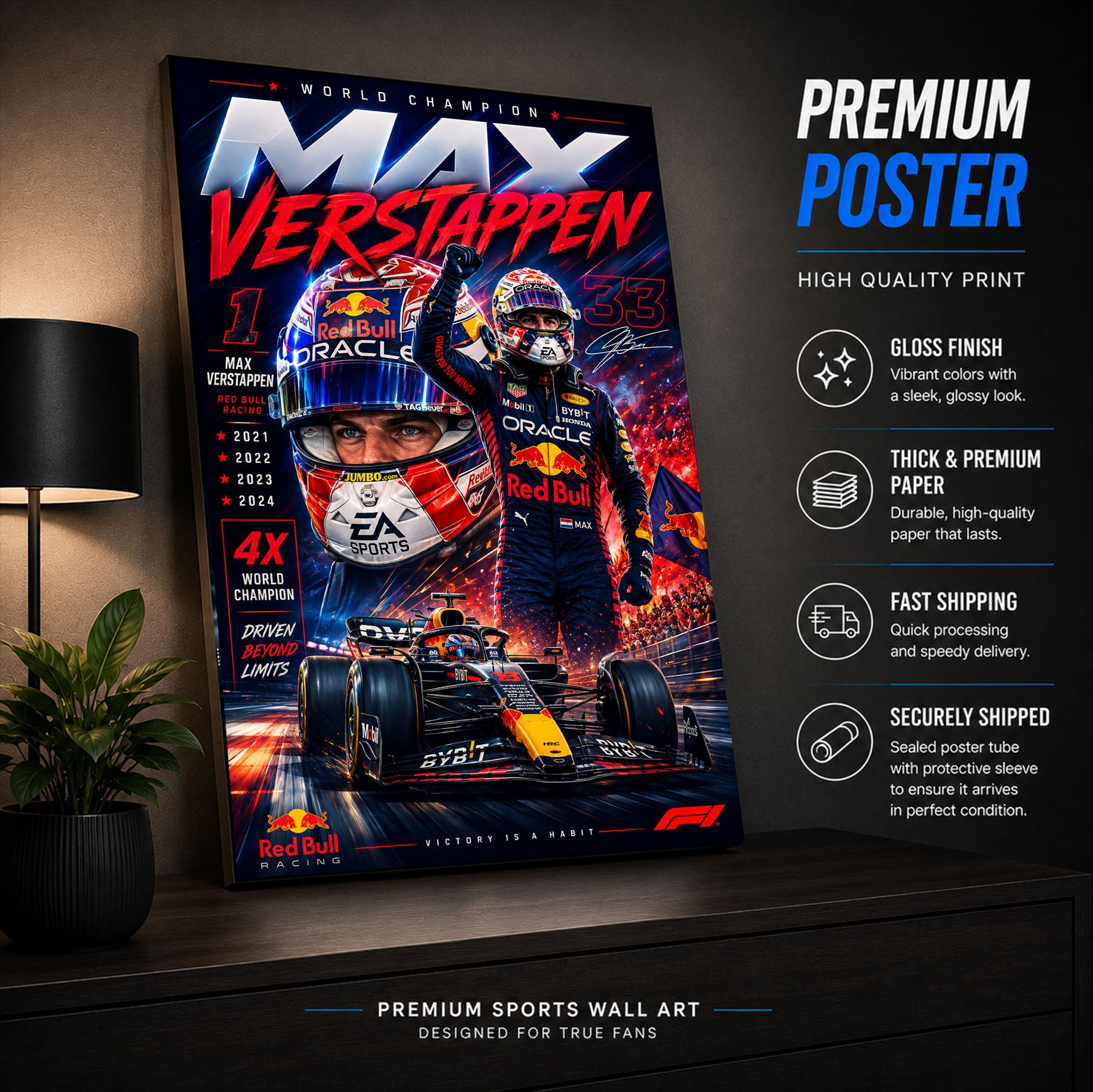 Max Verstappen Poster & Canvas – Red Bull Racing Formula 1 World Champion Wall Art