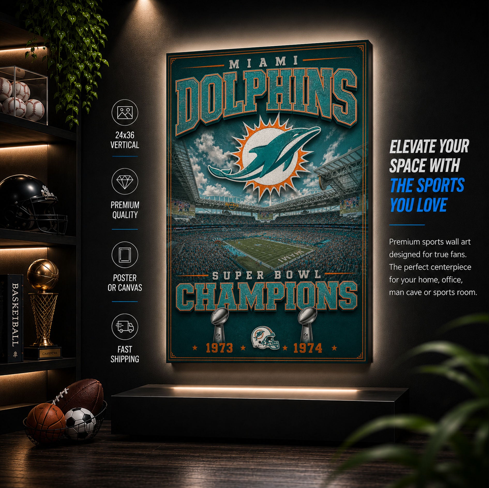 Miami Dolphins Stadium Fan Poster or Canvas Wall Art