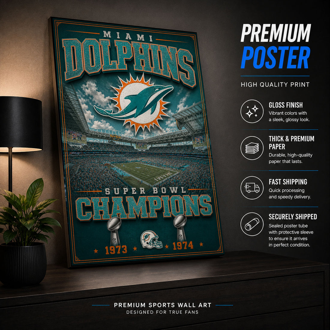 Miami Dolphins Stadium Fan Poster or Canvas Wall Art