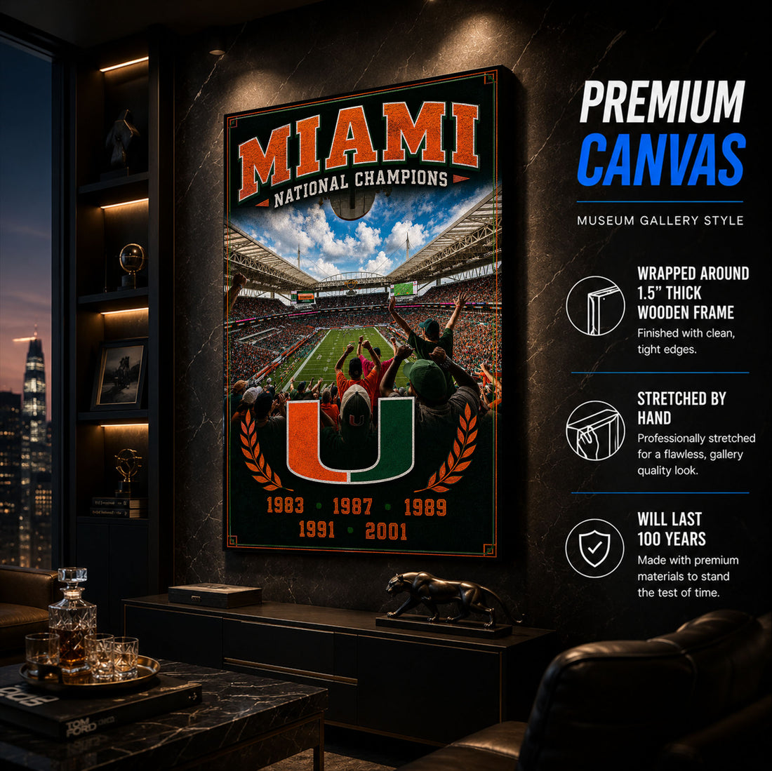 Miami Hurricanes Football Stadium Fan Poster or Canvas Wall Art