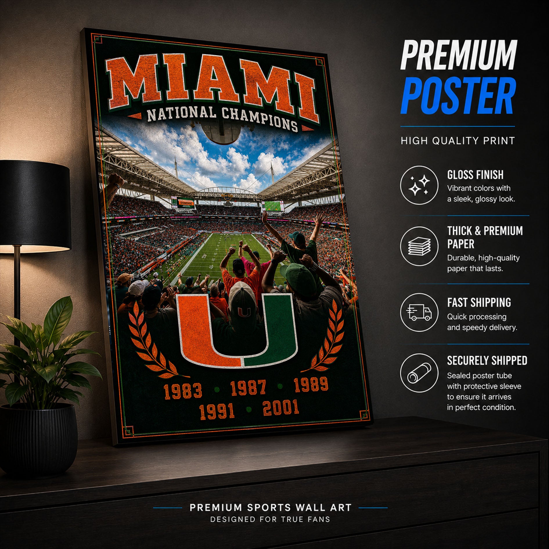 Miami Hurricanes Football Stadium Fan Poster or Canvas Wall Art