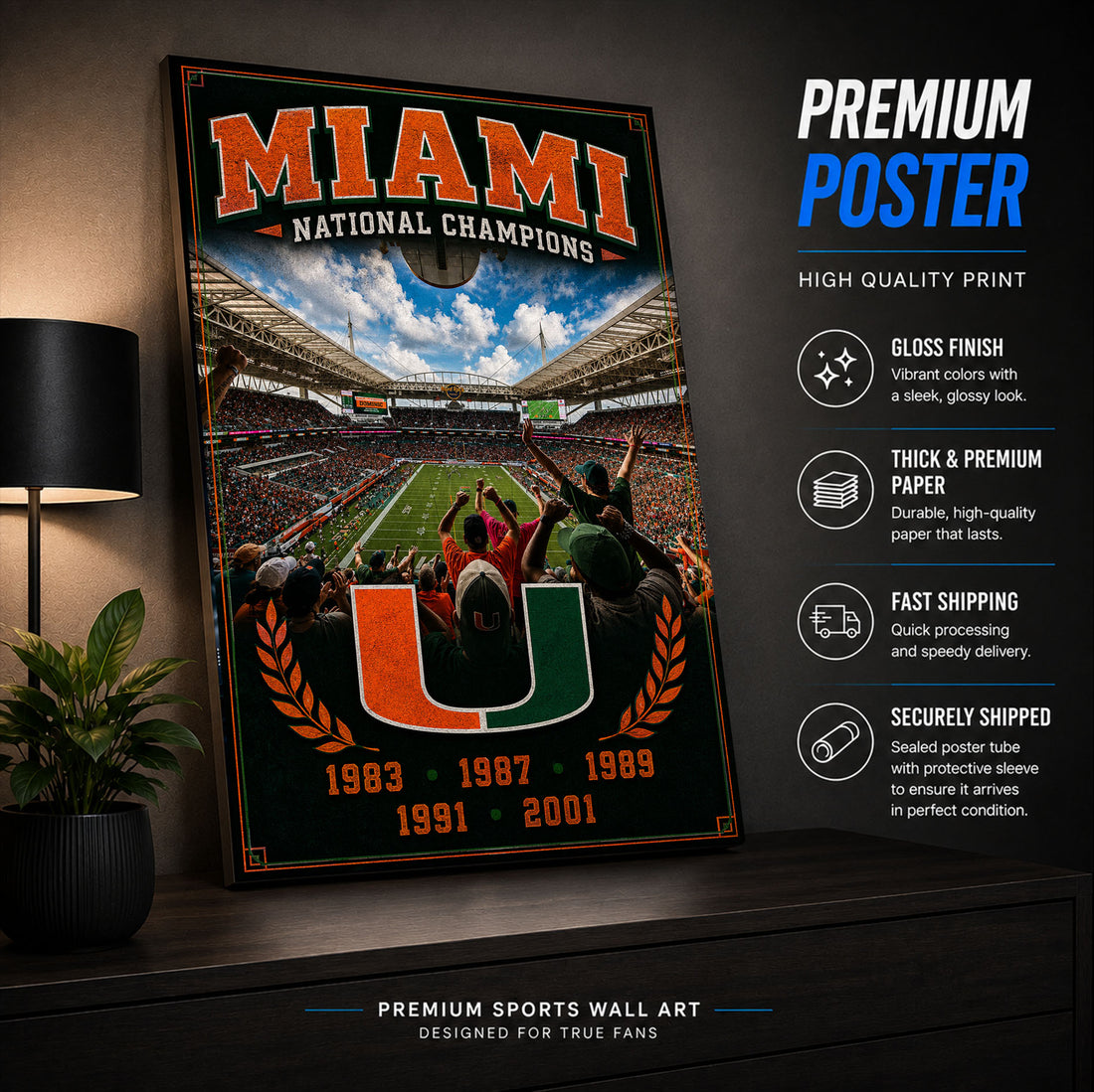 Miami Hurricanes Football Stadium Fan Poster or Canvas Wall Art
