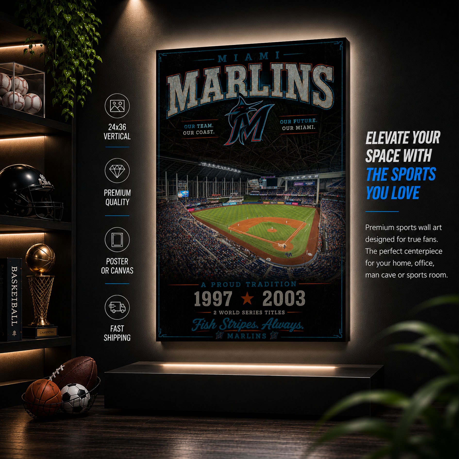 Miami Marlins Stadium Fan Poster or Canvas Wall Art