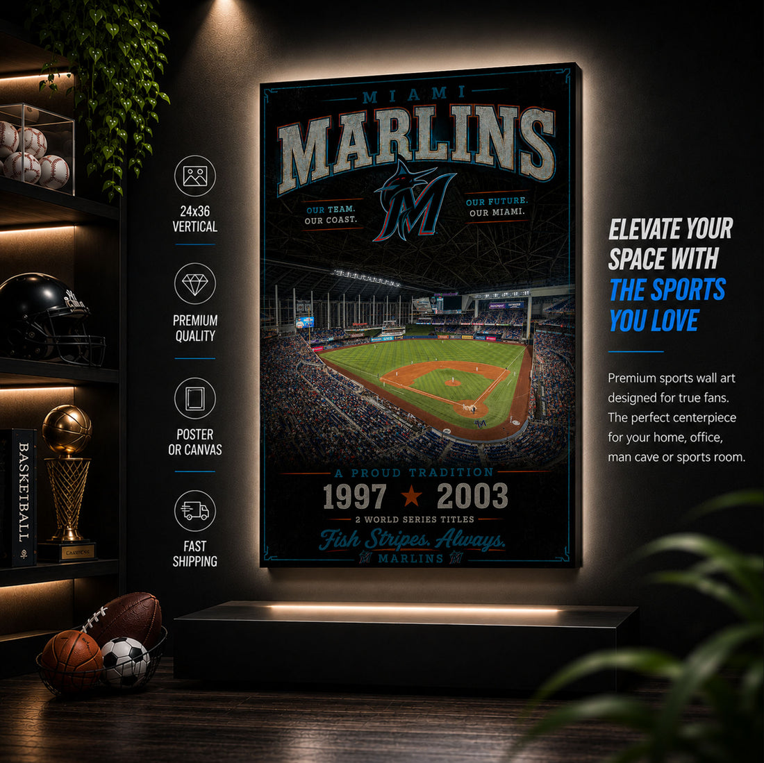 Miami Marlins Stadium Fan Poster or Canvas Wall Art