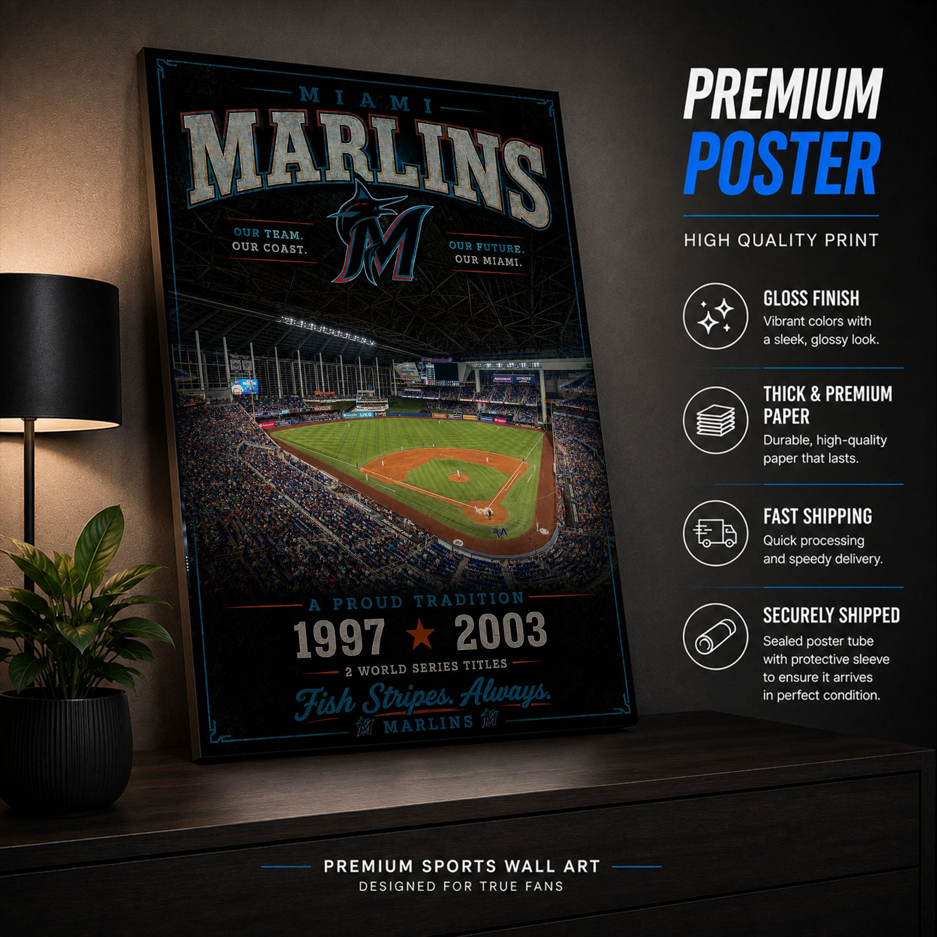 Miami Marlins Stadium Fan Poster or Canvas Wall Art