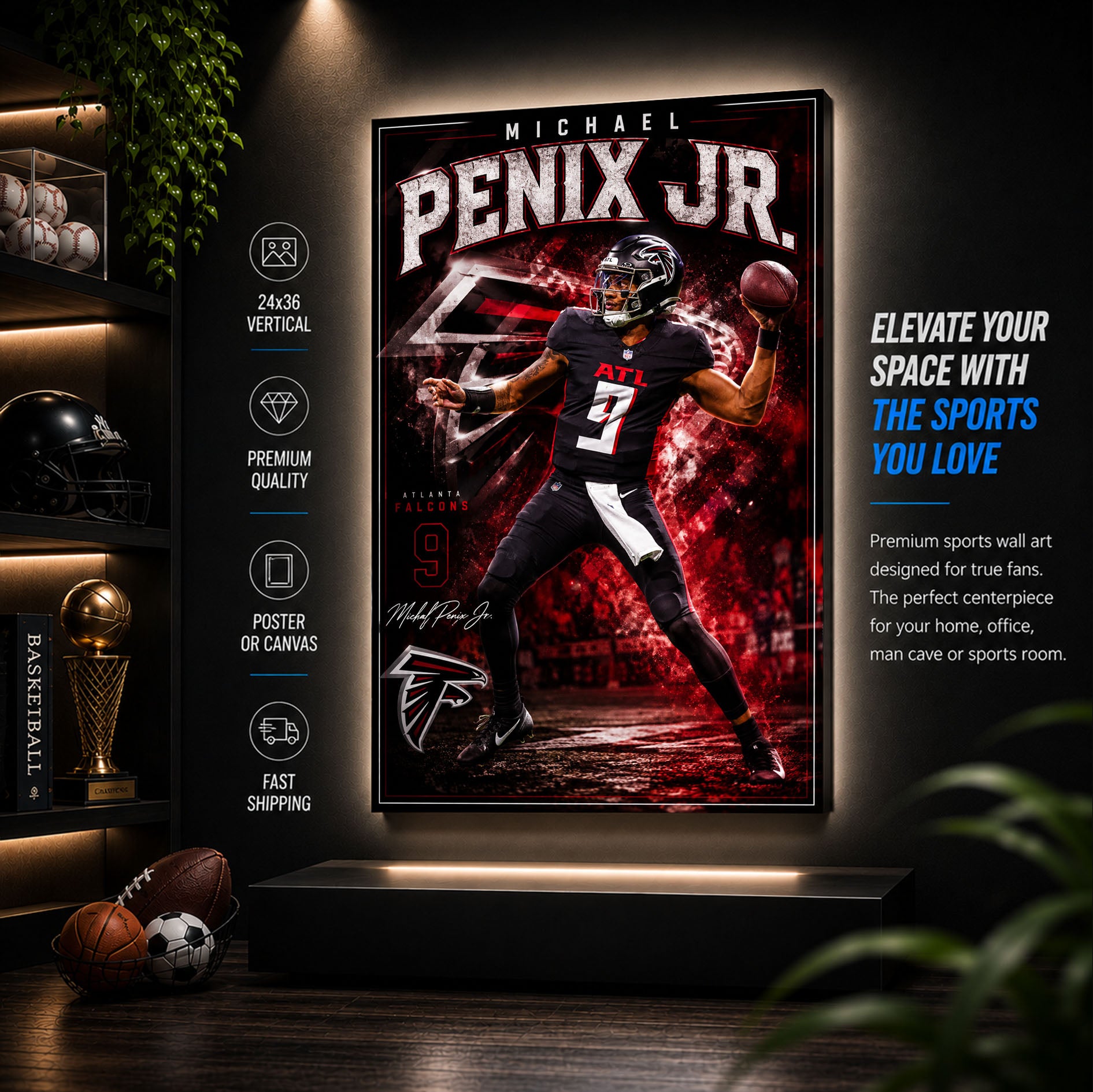 Michael Penix Jr Falcons Fan Poster or Canvas Wall Art