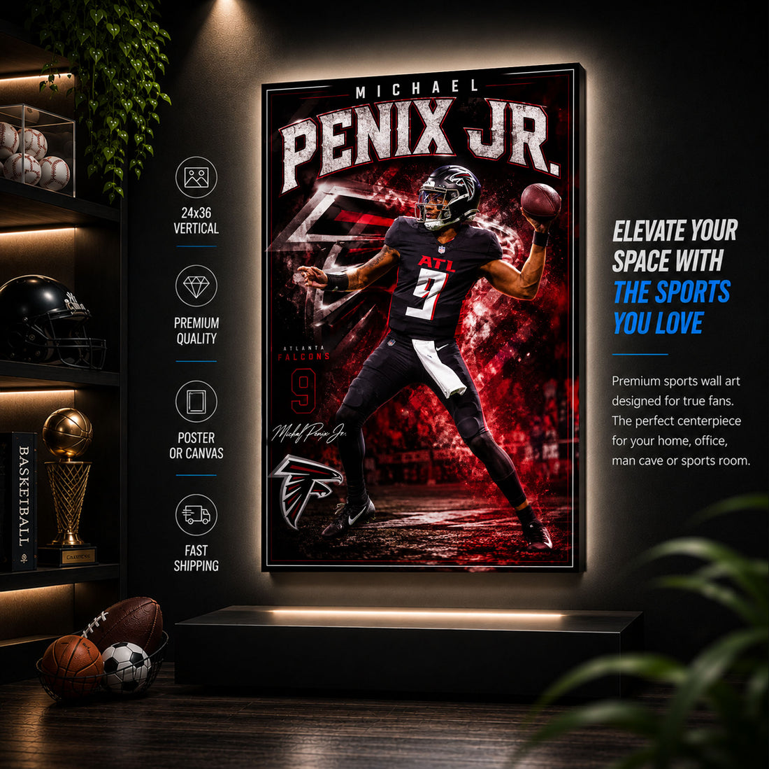 Michael Penix Jr Falcons Fan Poster or Canvas Wall Art