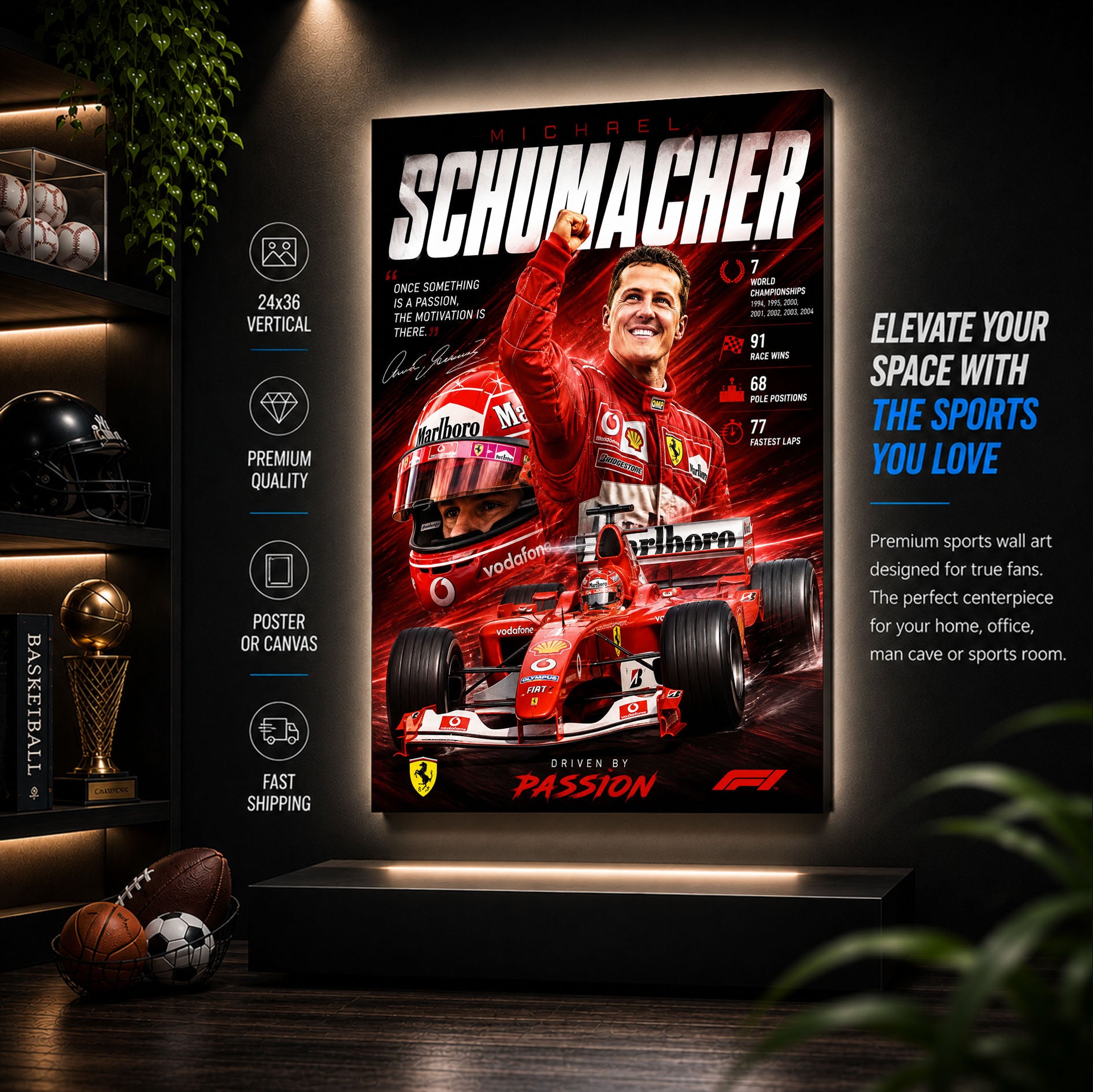 Michael Schumacher Poster & Canvas – Ferrari Formula 1 Racing Legend Wall Art