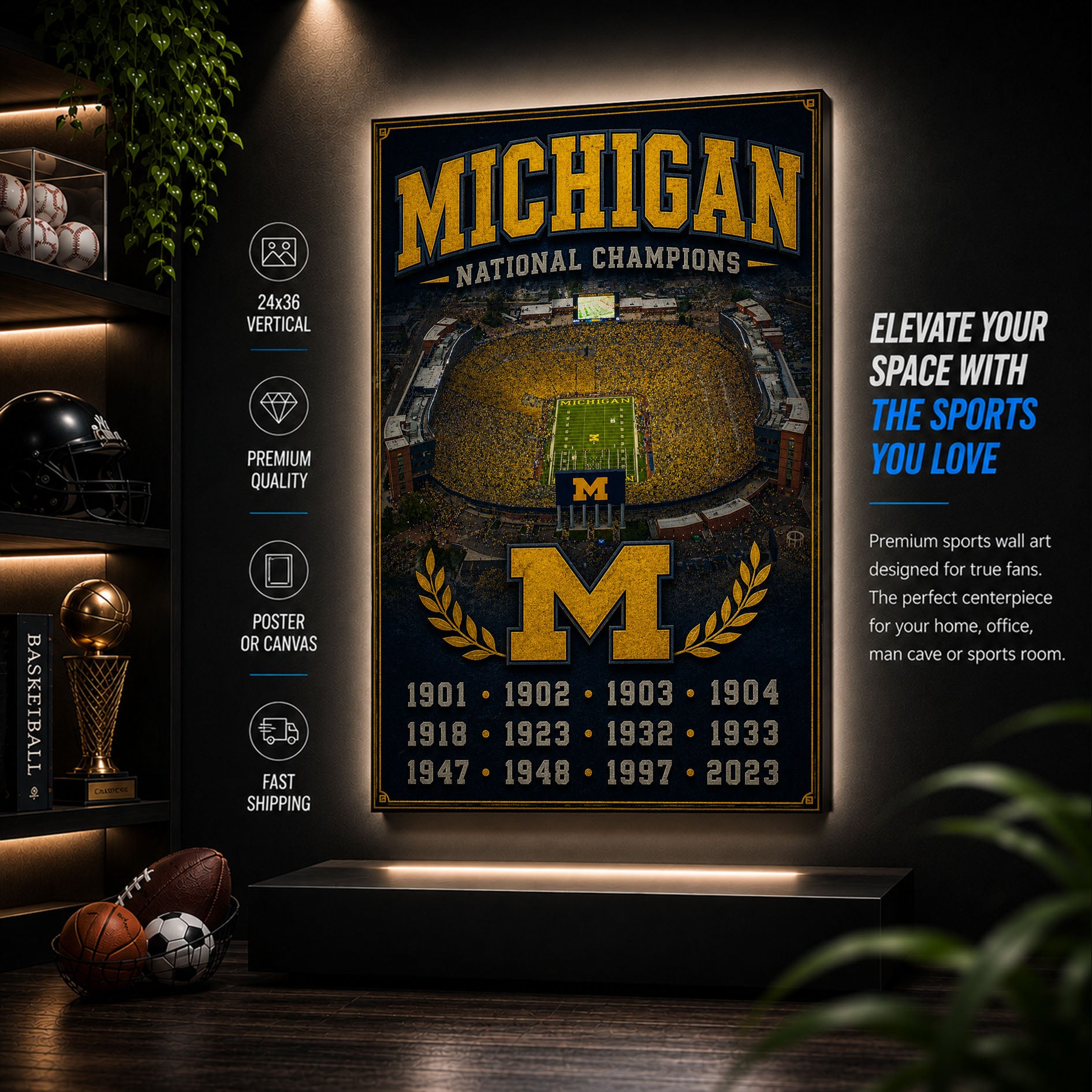 Michigan Football Stadium Fan Poster or Canvas Wall Art