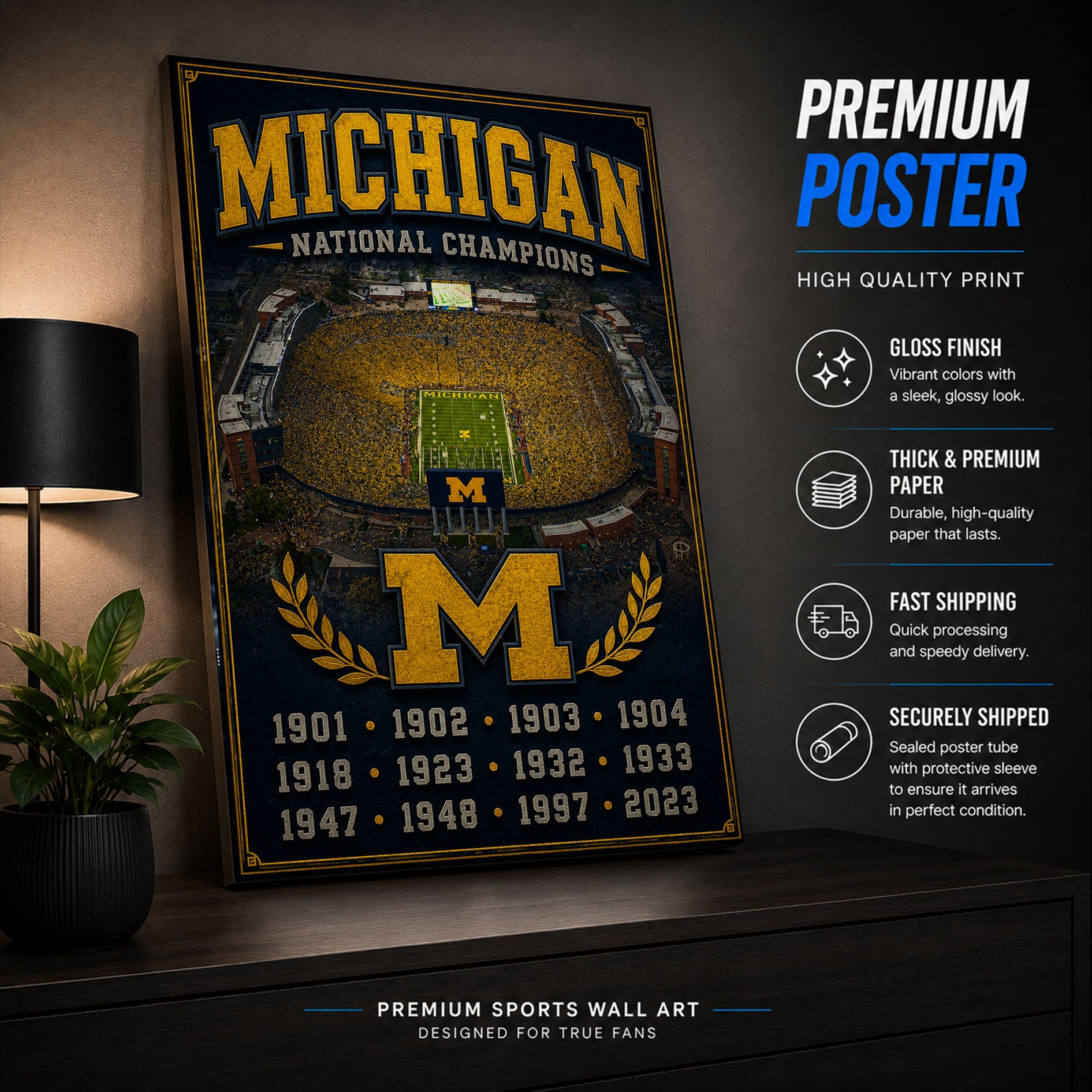 Michigan Football Stadium Fan Poster or Canvas Wall Art