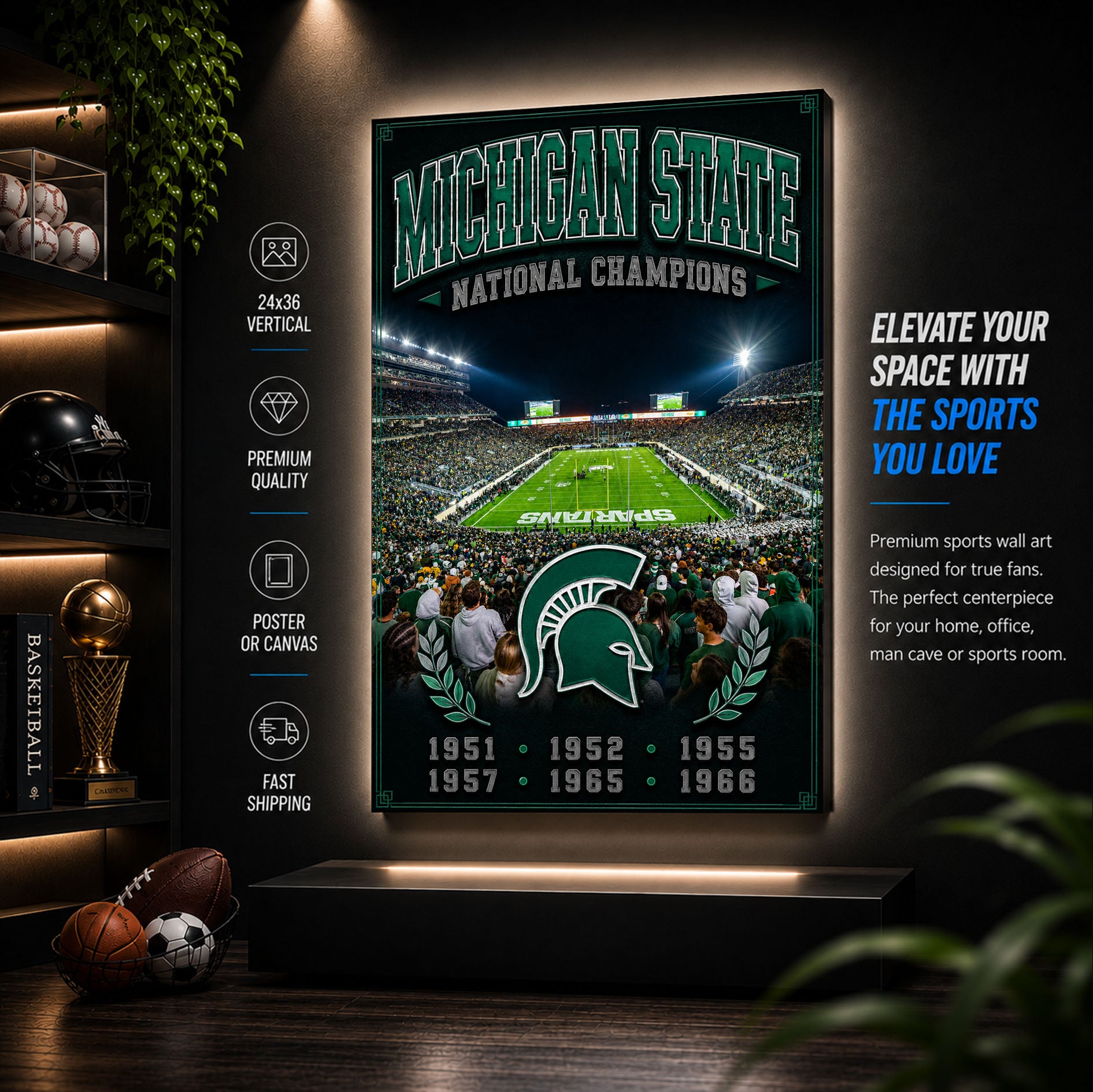 Michigan State Football Stadium Fan Poster or Canvas Wall Art