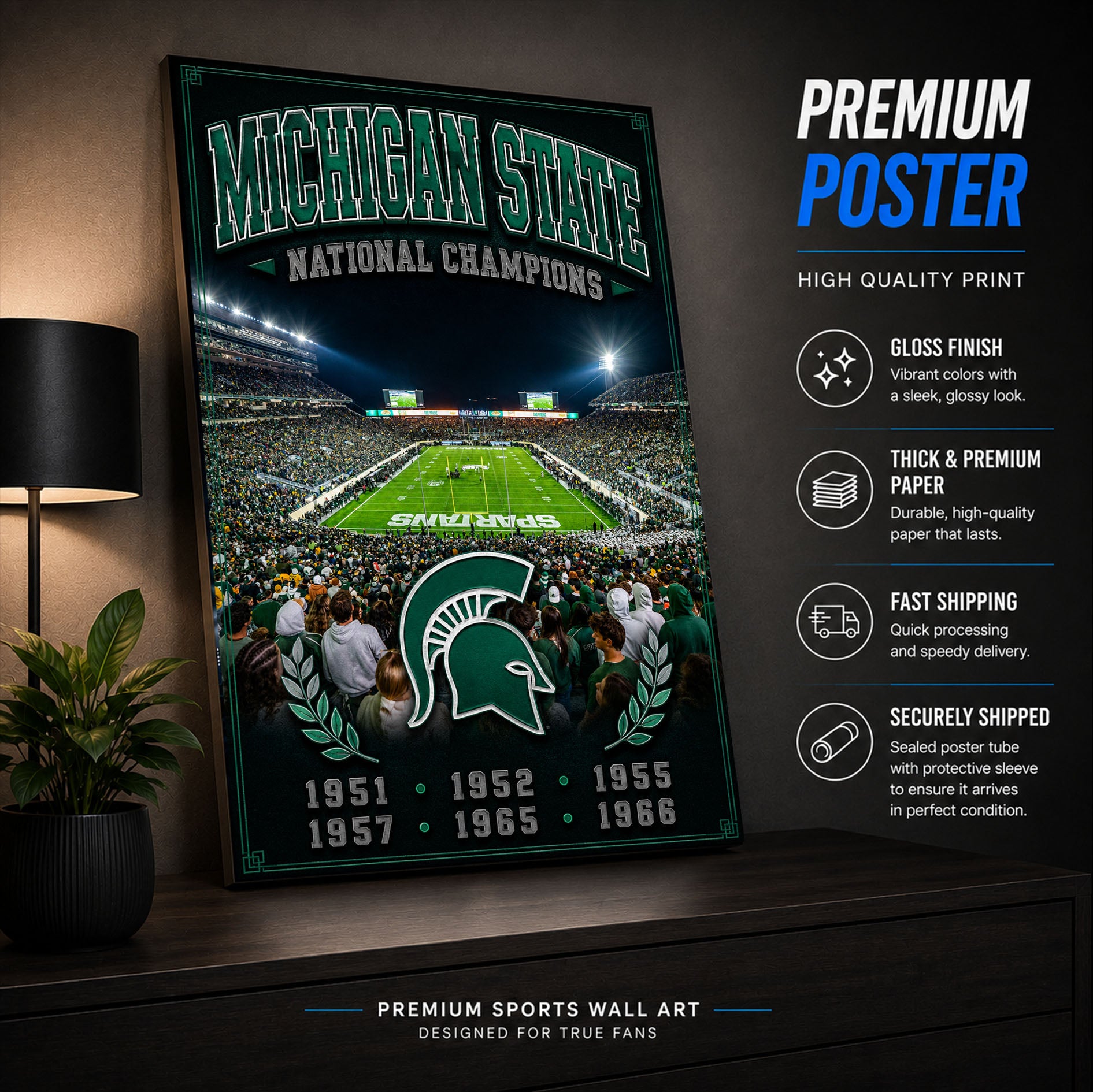 Michigan State Football Stadium Fan Poster or Canvas Wall Art