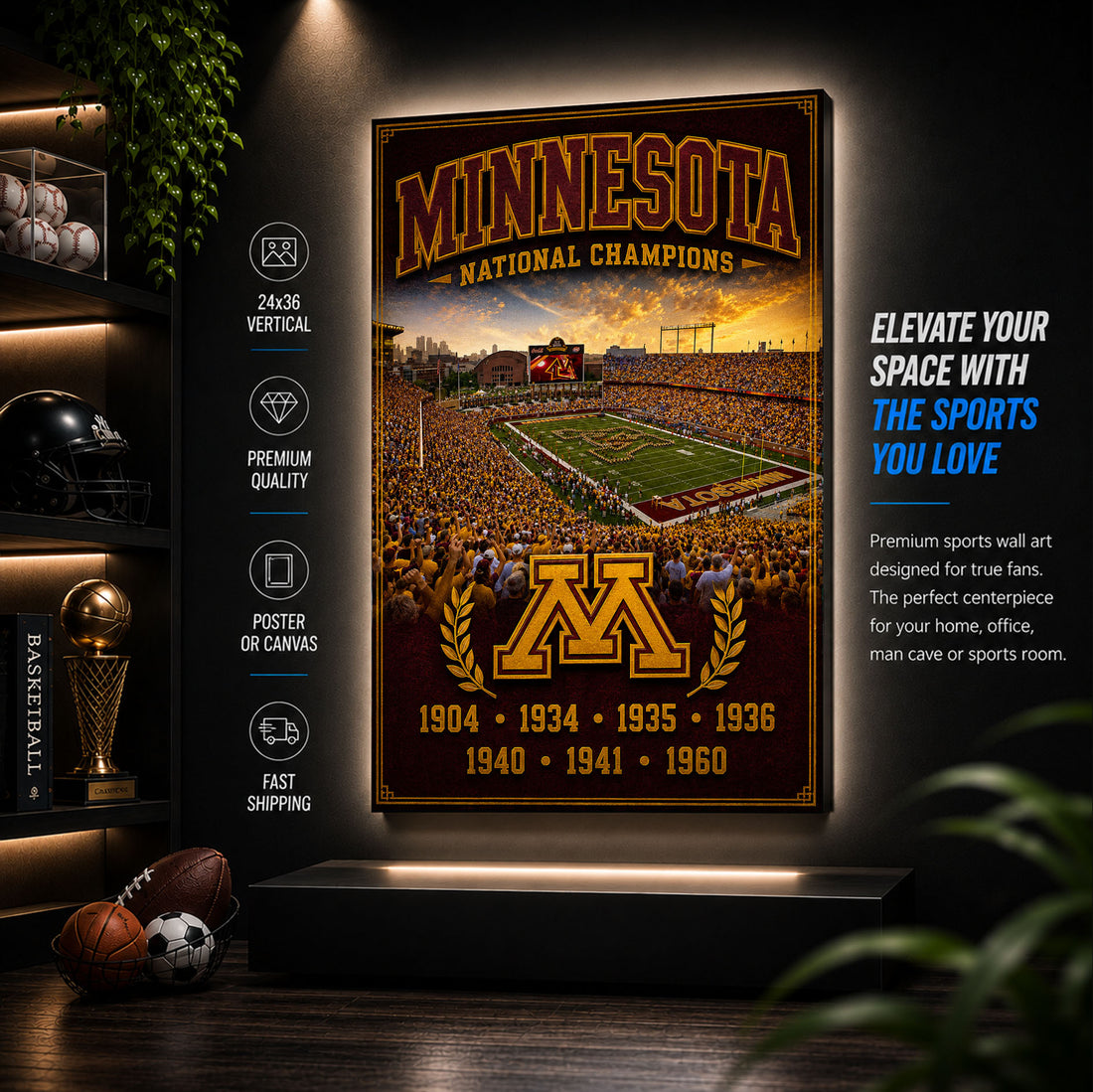 Minnesota Golden Gophers Football Stadium Fan Poster or Canvas Wall Art