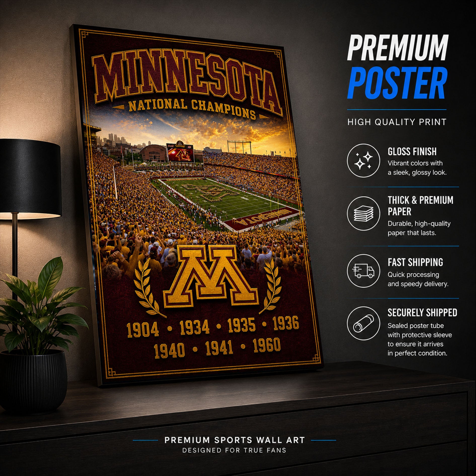 Minnesota Golden Gophers Football Stadium Fan Poster or Canvas Wall Art