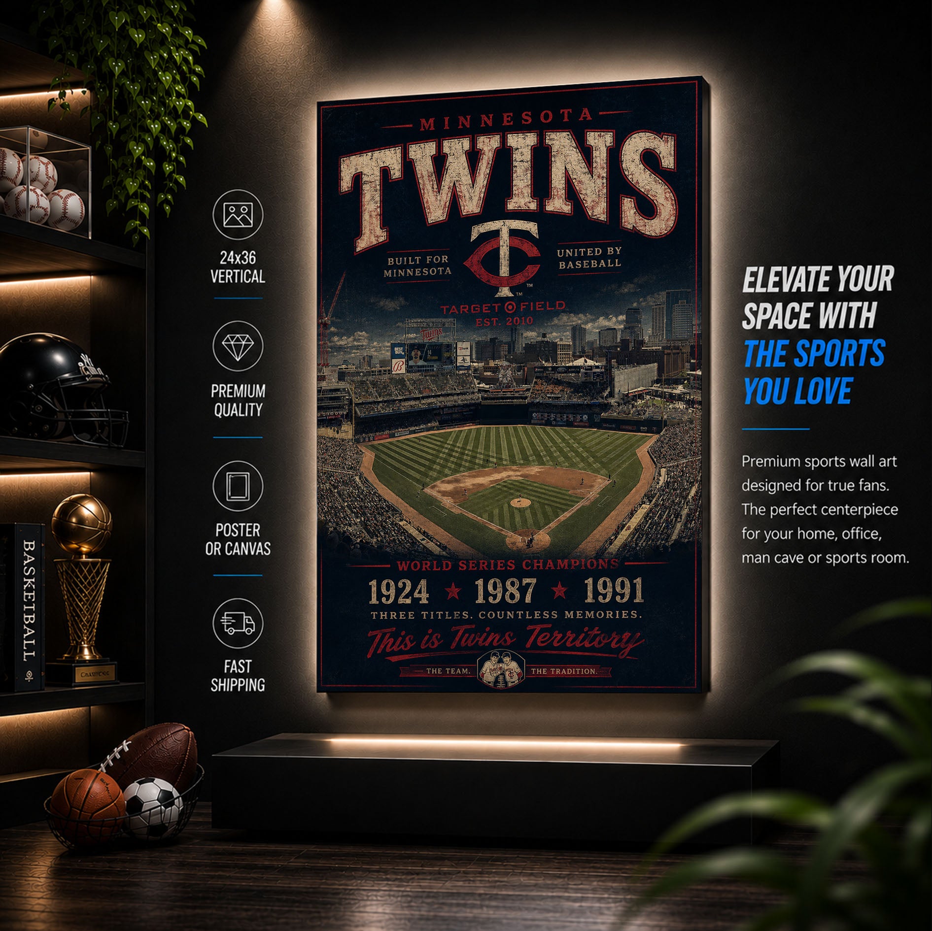 Minnesota Twins Stadium Fan Poster or Canvas Wall Art