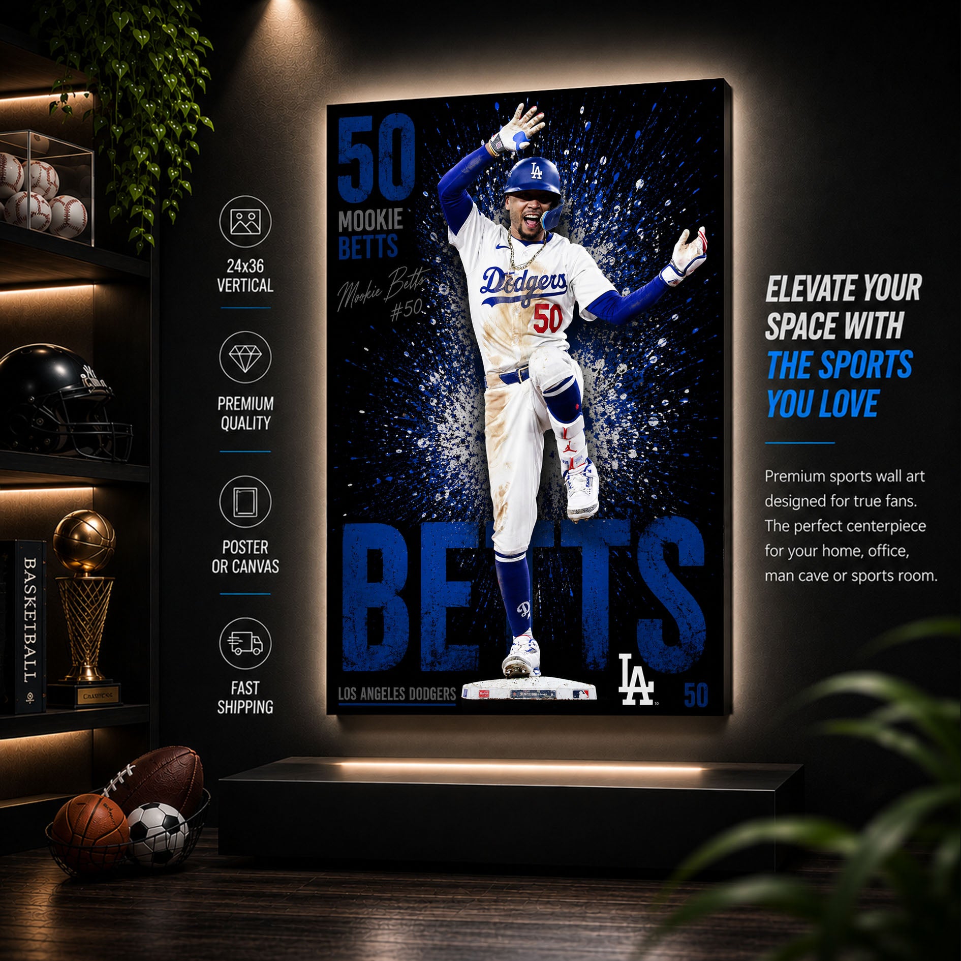 Mookie Betts Dodgers Poster or Canvas Wall Art