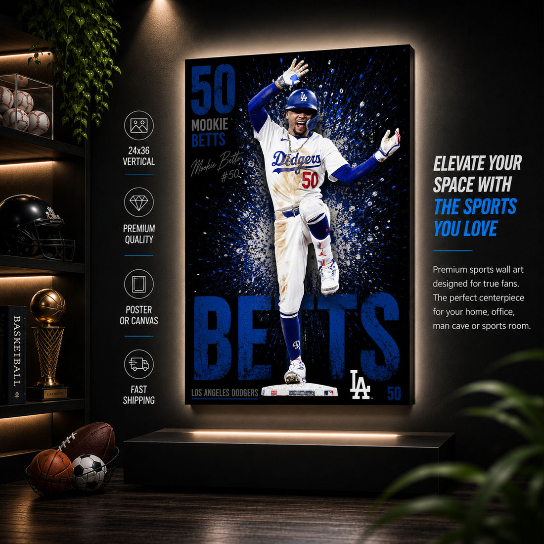Mookie Betts Dodgers Poster or Canvas Wall Art