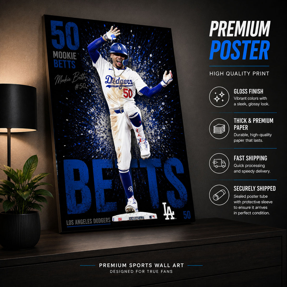 Mookie Betts Dodgers Poster or Canvas Wall Art