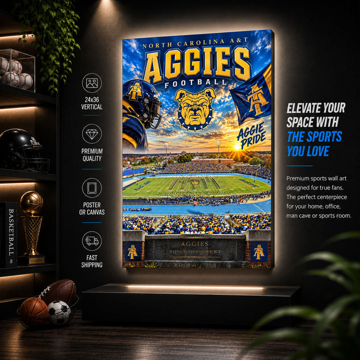 North Carolina A&T Football Stadium Poster or Canvas Wall Art