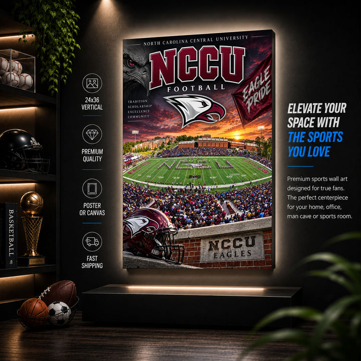 NC Central Football Stadium Poster or Canvas Wall Art