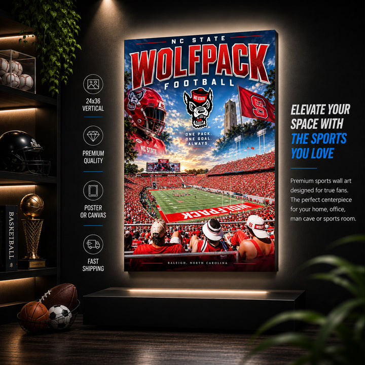 NC State Wolfpack Football Stadium Poster or Canvas Wall Art