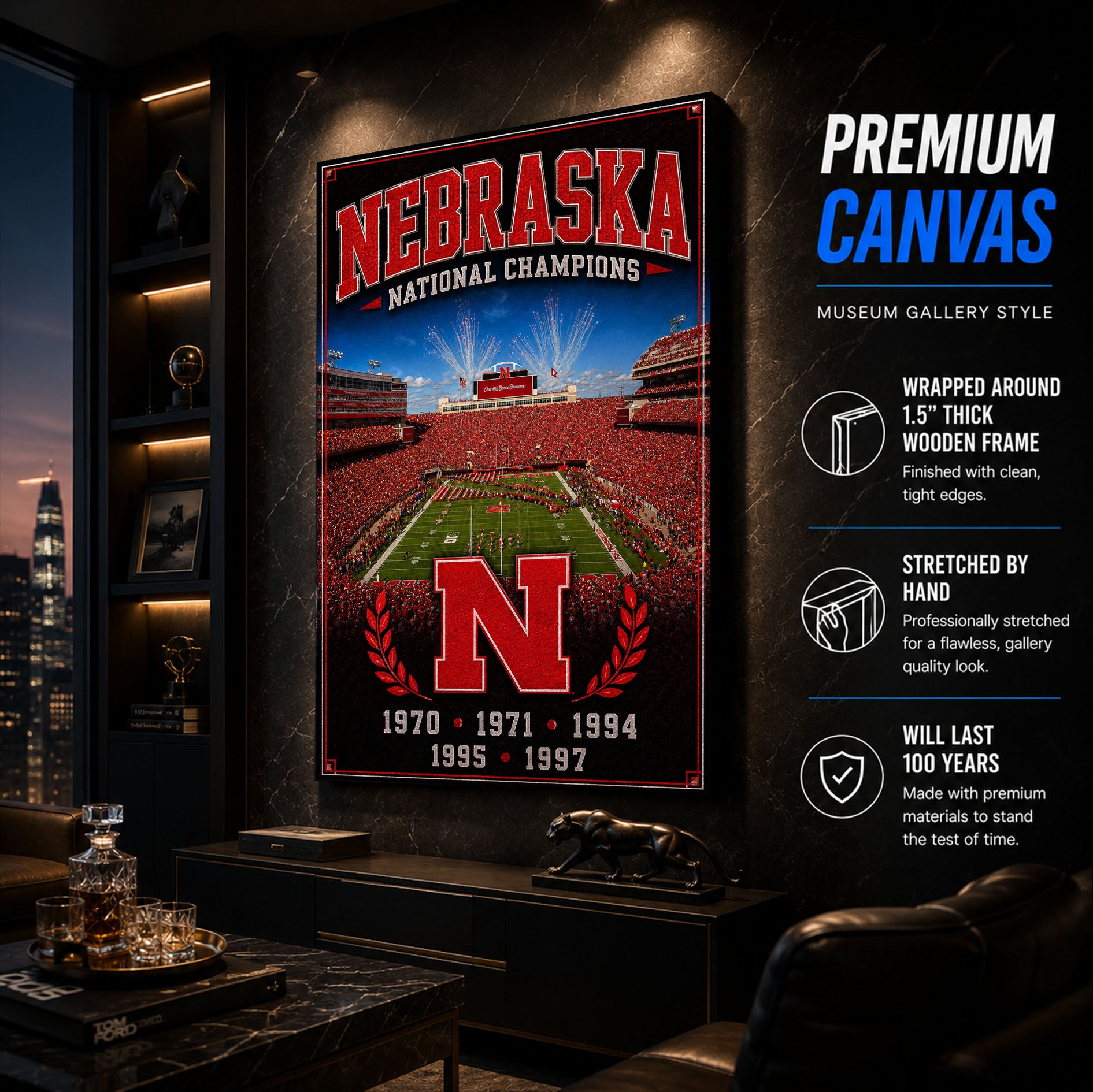 Nebraska Football Stadium Fan Poster or Canvas Wall Art