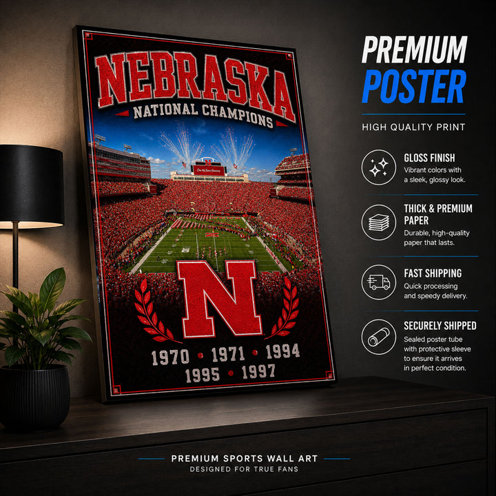 Nebraska Football Stadium Fan Poster or Canvas Wall Art