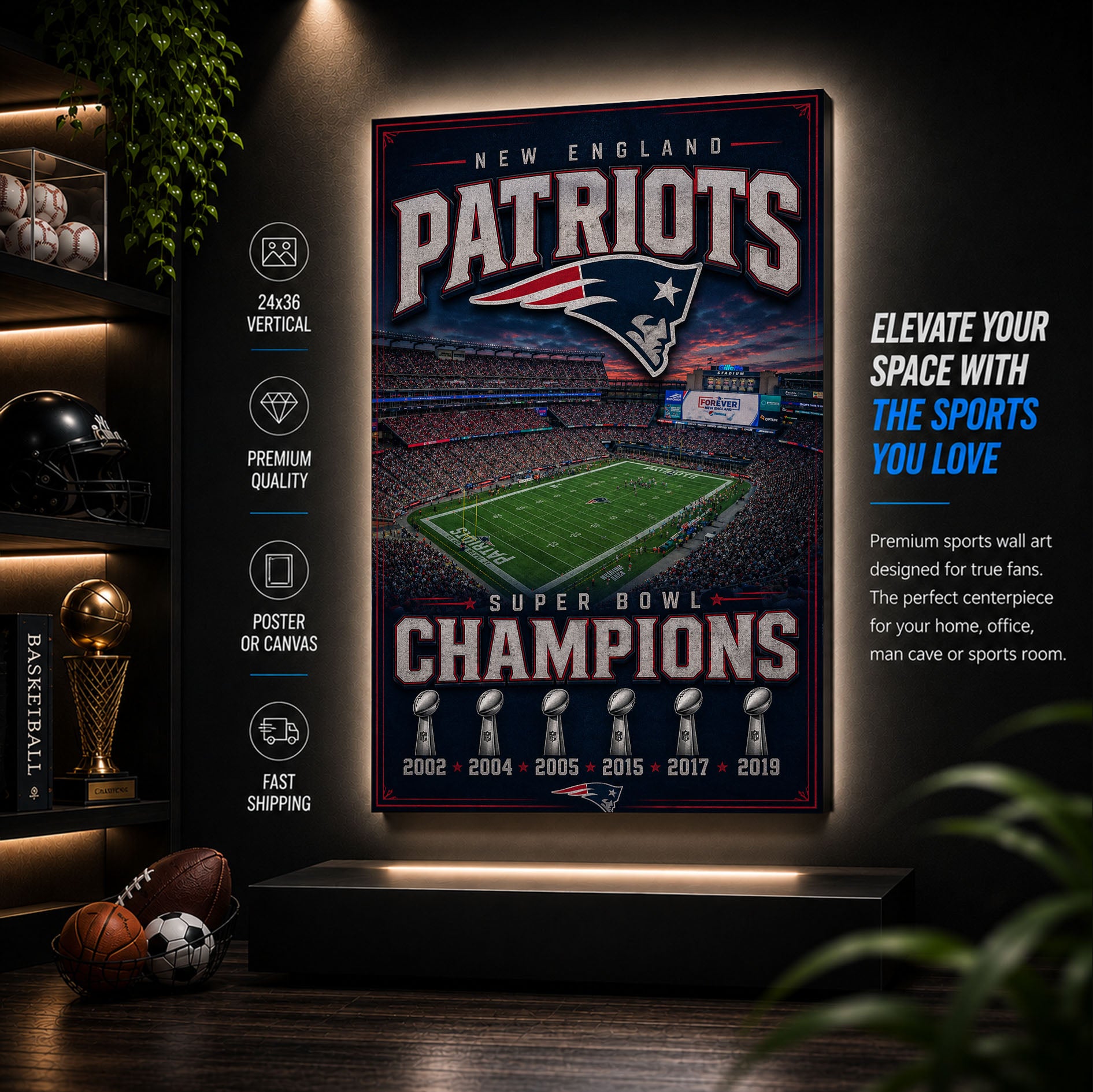 New England Patriots Stadium Fan Poster or Canvas Wall Art