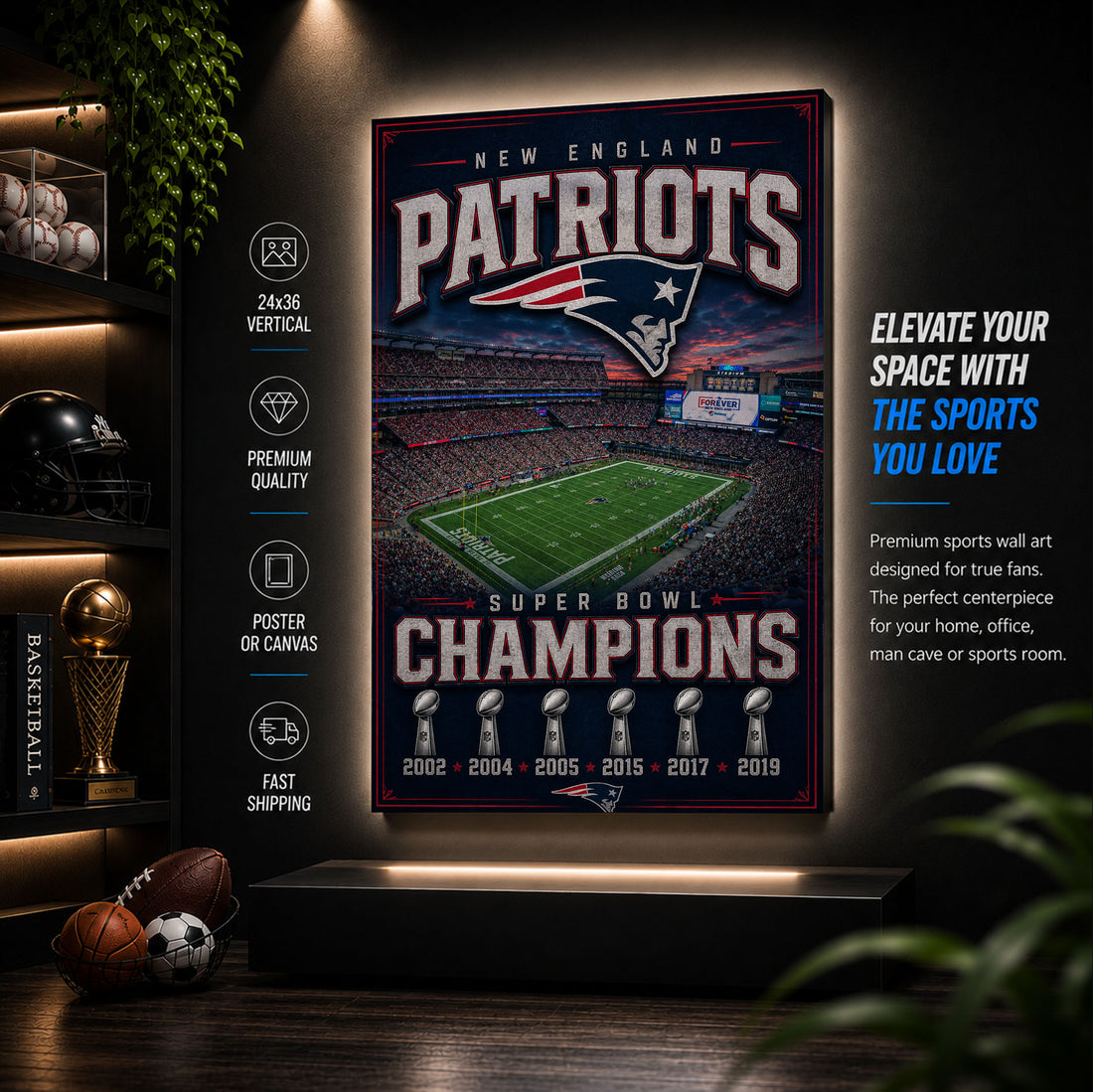 New England Patriots Stadium Fan Poster or Canvas Wall Art