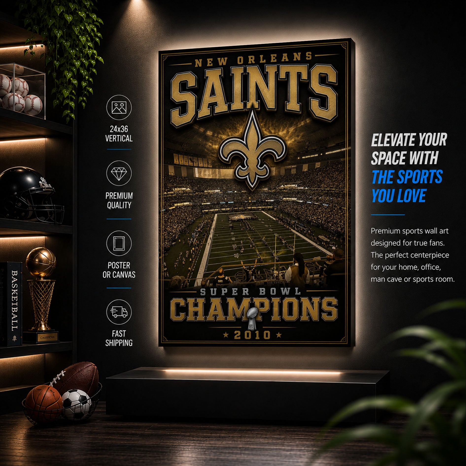 New Orleans Saints Stadium Fan Poster or Canvas Wall Art