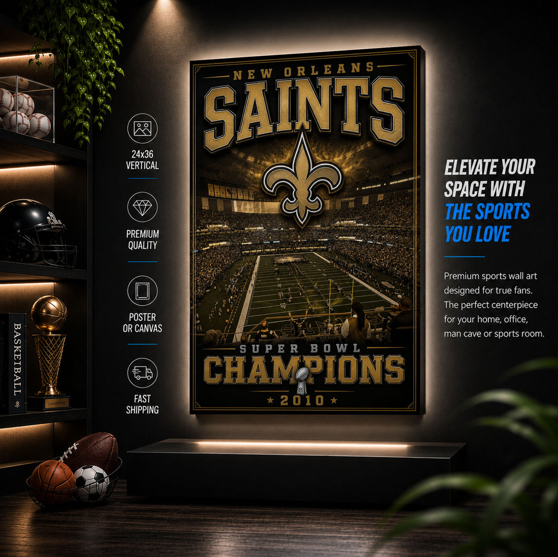 New Orleans Saints Stadium Fan Poster or Canvas Wall Art