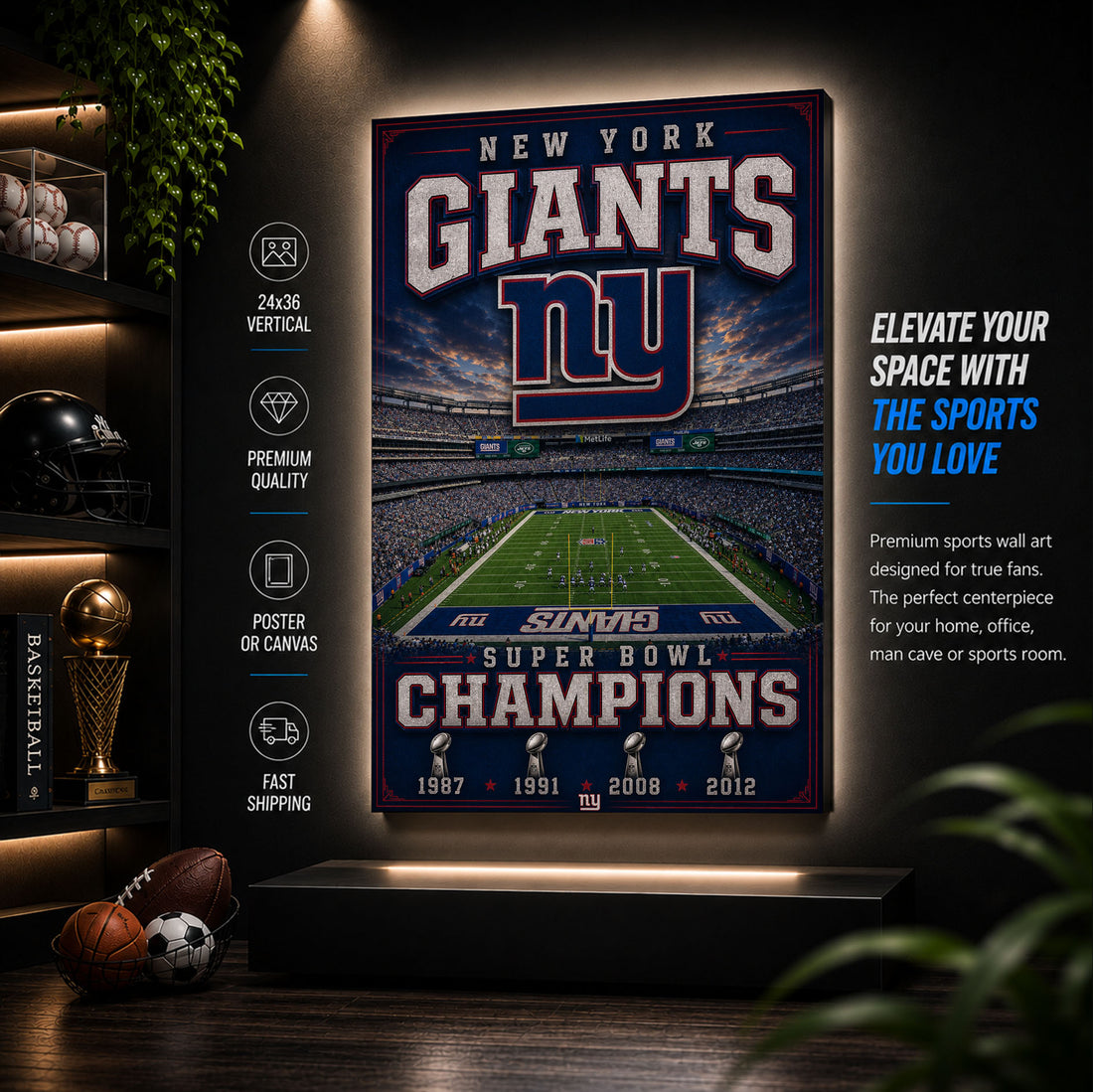 New York Giants Stadium Fan Poster or Canvas Wall Art