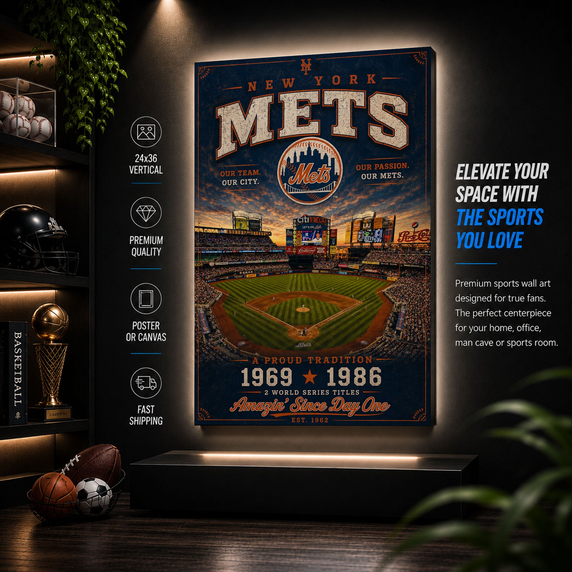 New York Mets Stadium Fan Poster or Canvas Wall Art