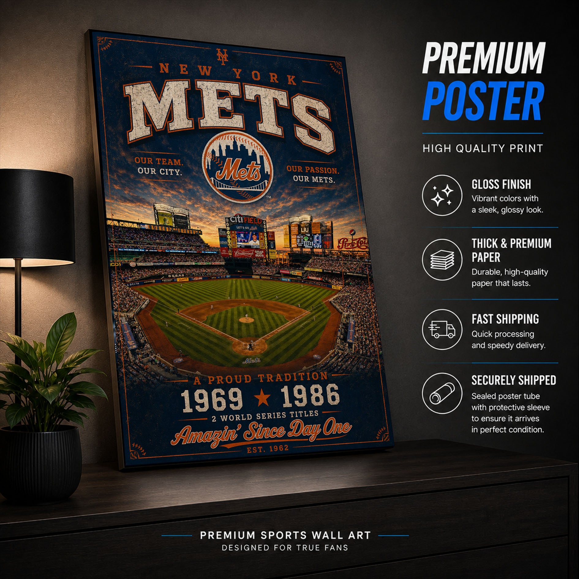 New York Mets Stadium Fan Poster or Canvas Wall Art
